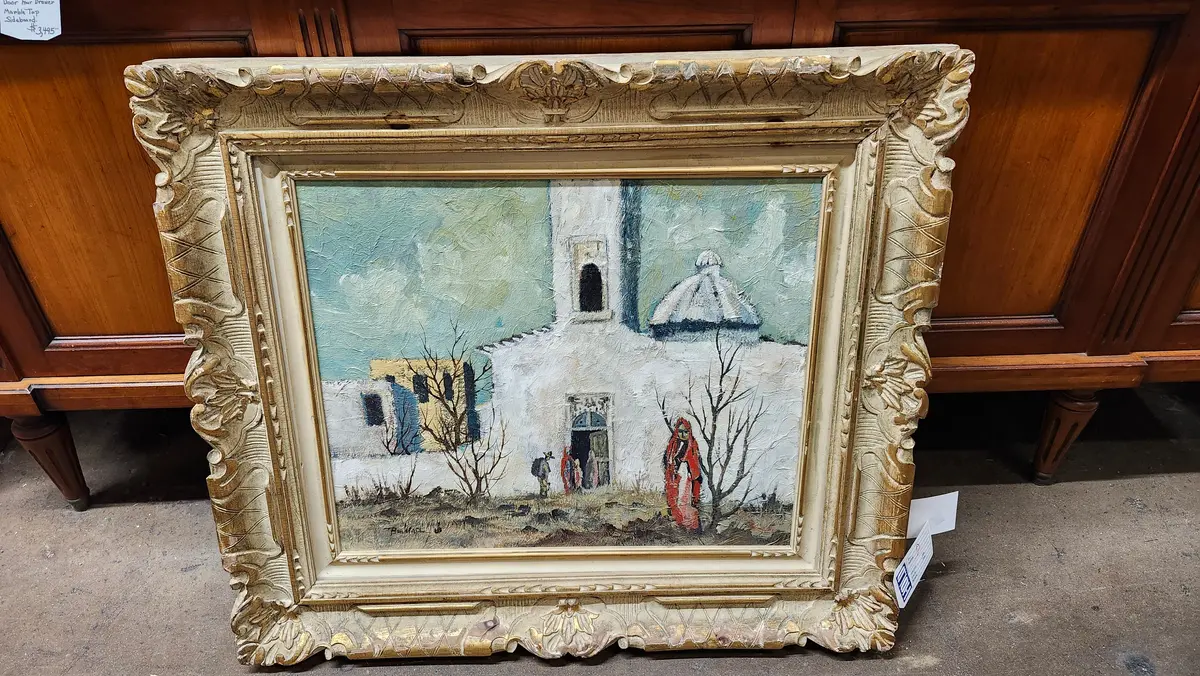 Gilt Framed Oil Painting Of A Mission 1