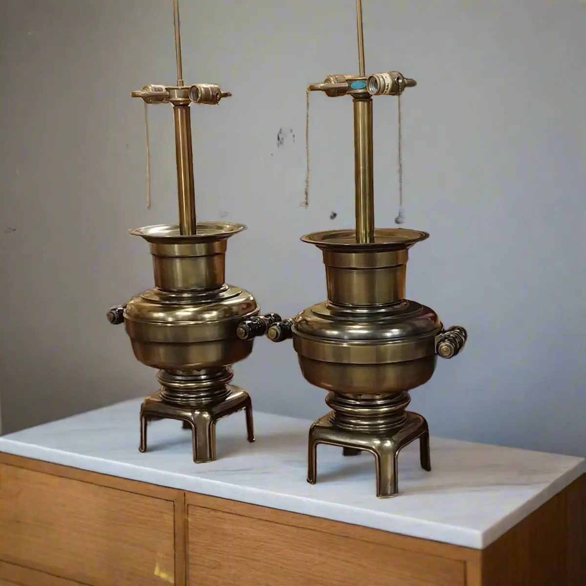 Pair Of Stiffel Heavy Brass Oriental Table Lamps 1