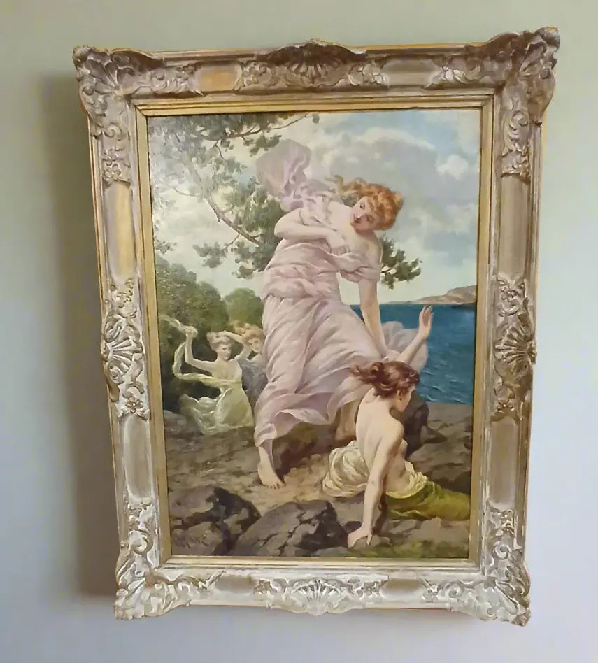 Framed Oil Painting Of 3 Nymphs By The Sea Signed John Monite 1