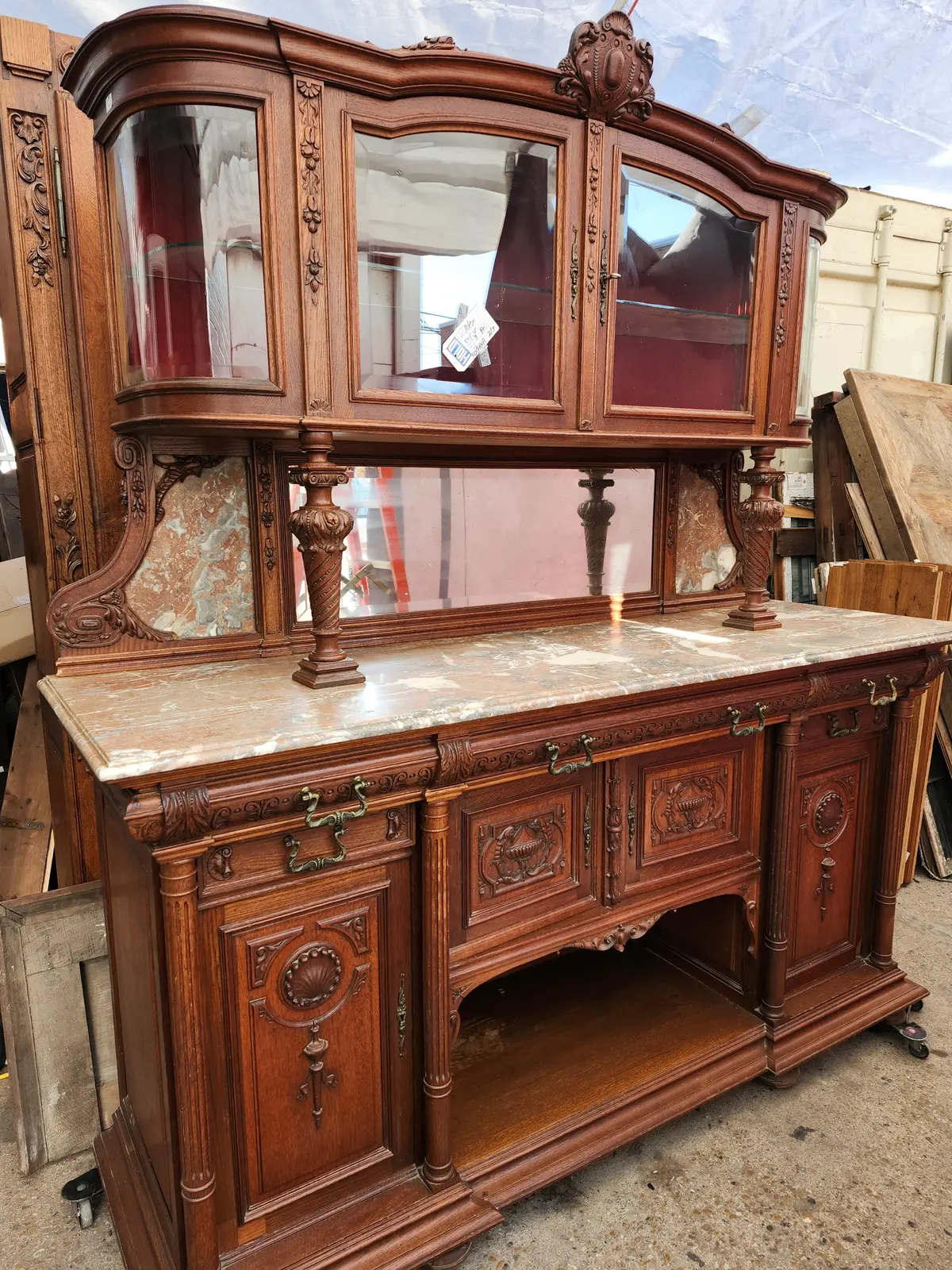 Set Of 3- Marble Top Renaisance Sideboard And 2 Marble Top Servers 1