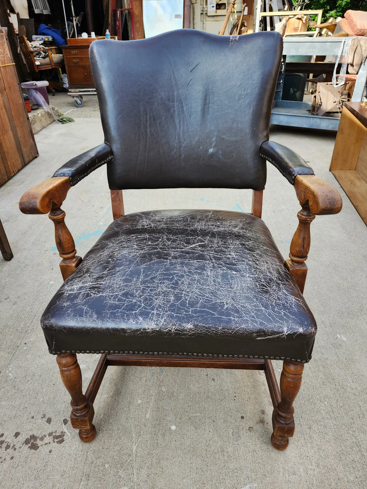 Pair Of Vintage Leather Arm Chairs As Found 1