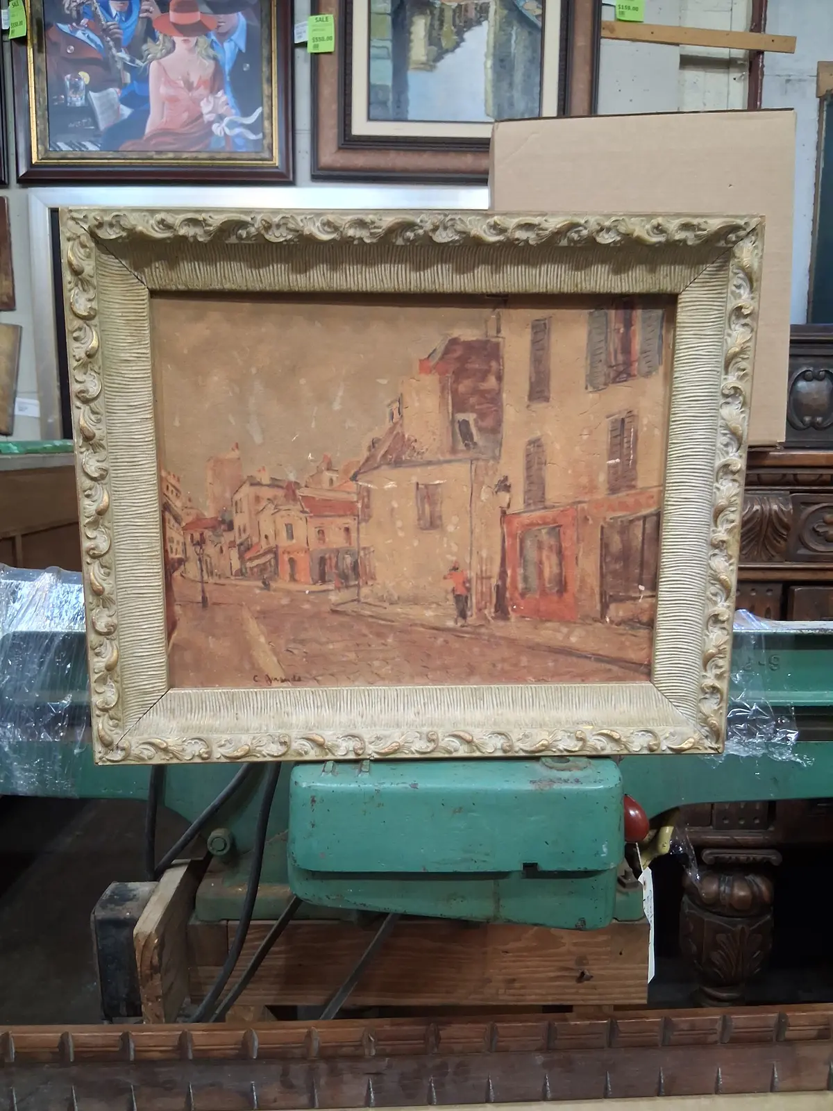 Small Carved Look Frame With Print Of Town 1
