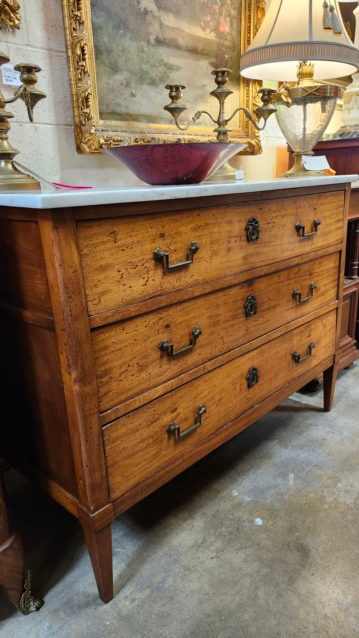 19Th Century Early Louis Xvi Light Mahogany White Marble Top 3 Drawer Chest 1