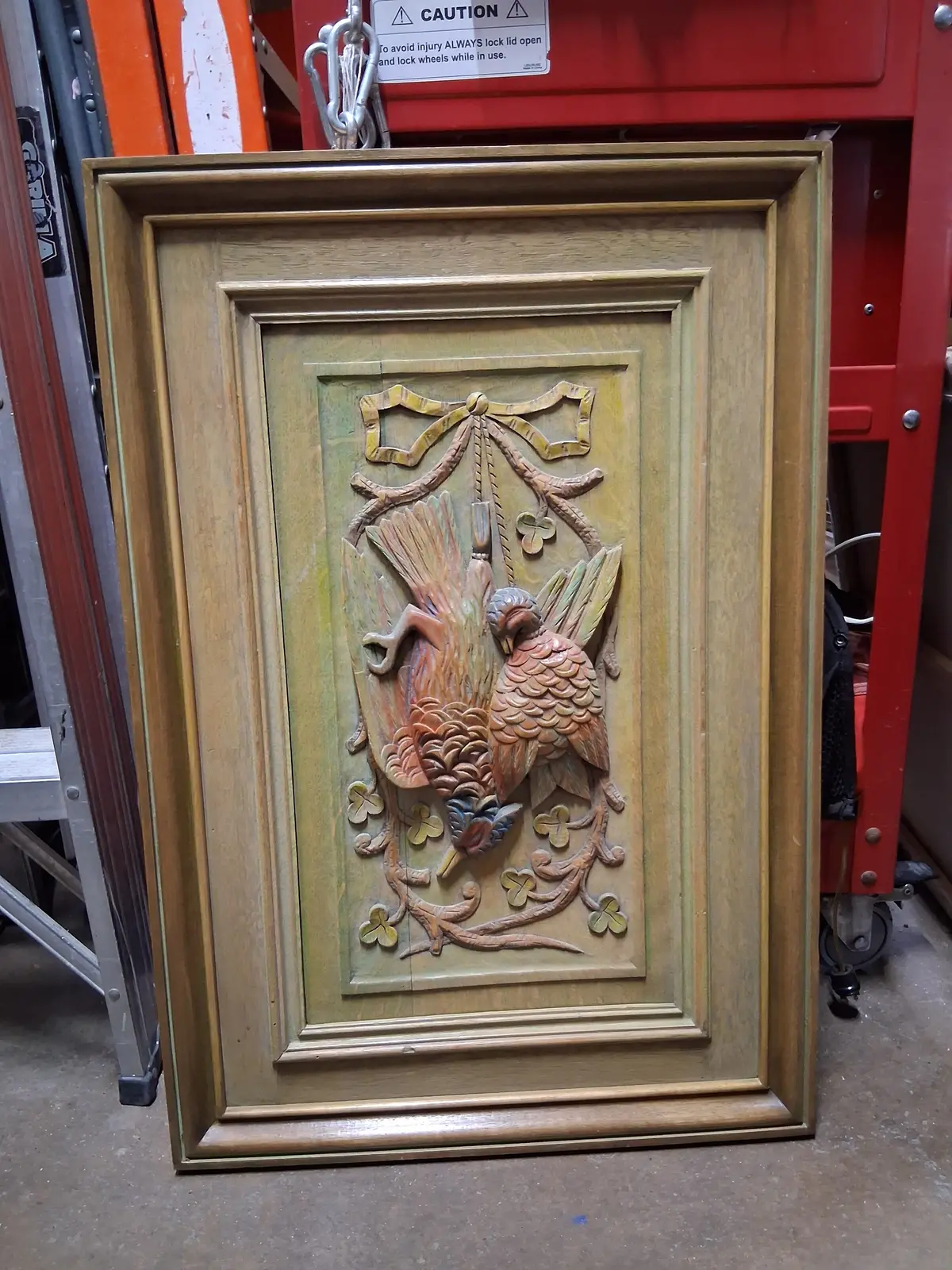 Framed Carved Wood Mort Birds Panel 1