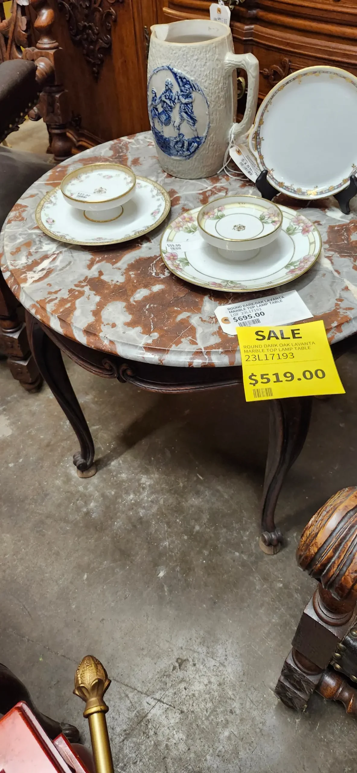 Round Dark Oak Lavanta Marble Top Lamp Table 1