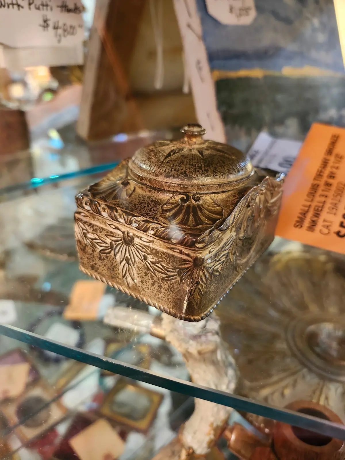 Small Louis Tiffany Bronze Inkwell 3 1/8" By 2 1/2" 1