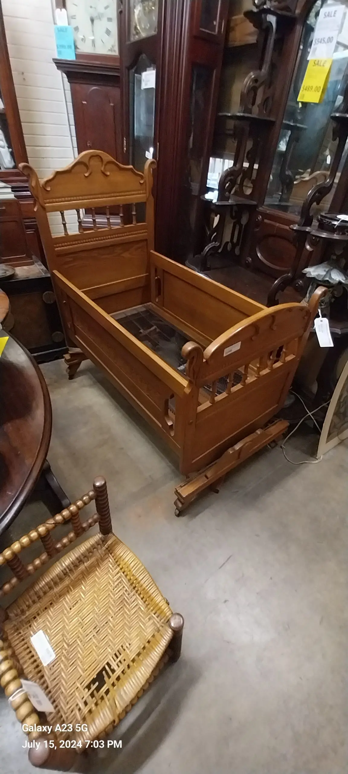 Sm..American Light Oak Rocking Baby Bed 1