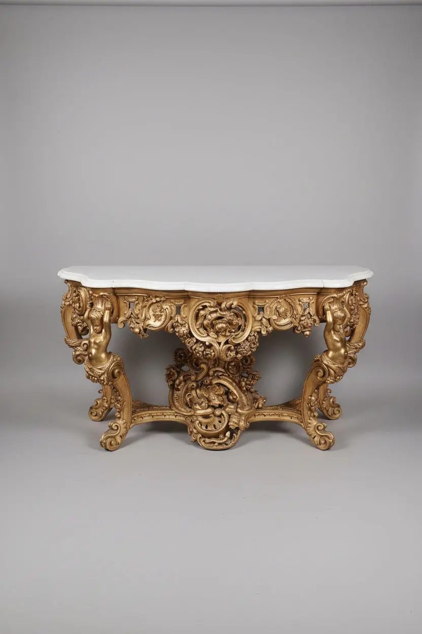 Giltwood Cherub Console With Marble Top 1