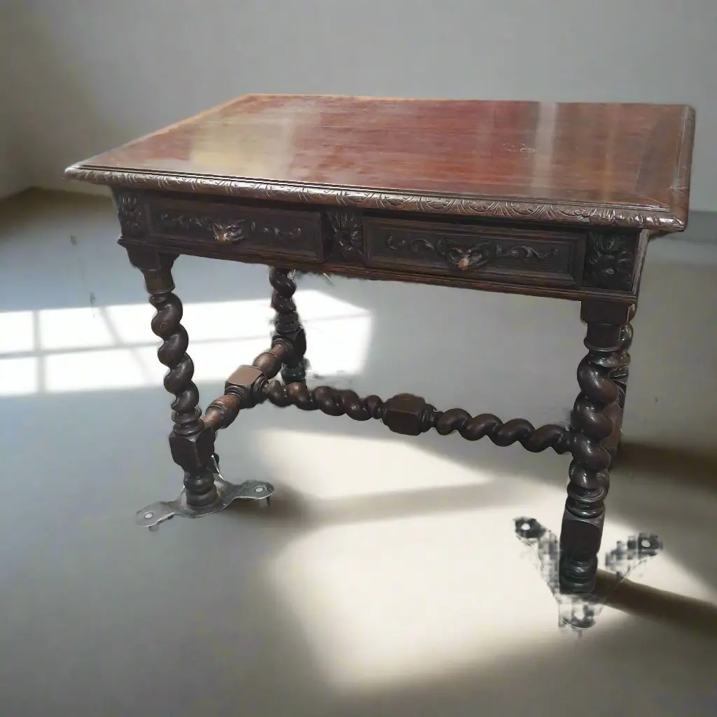 Small Dark Oak French Barley Twist Library Table 1