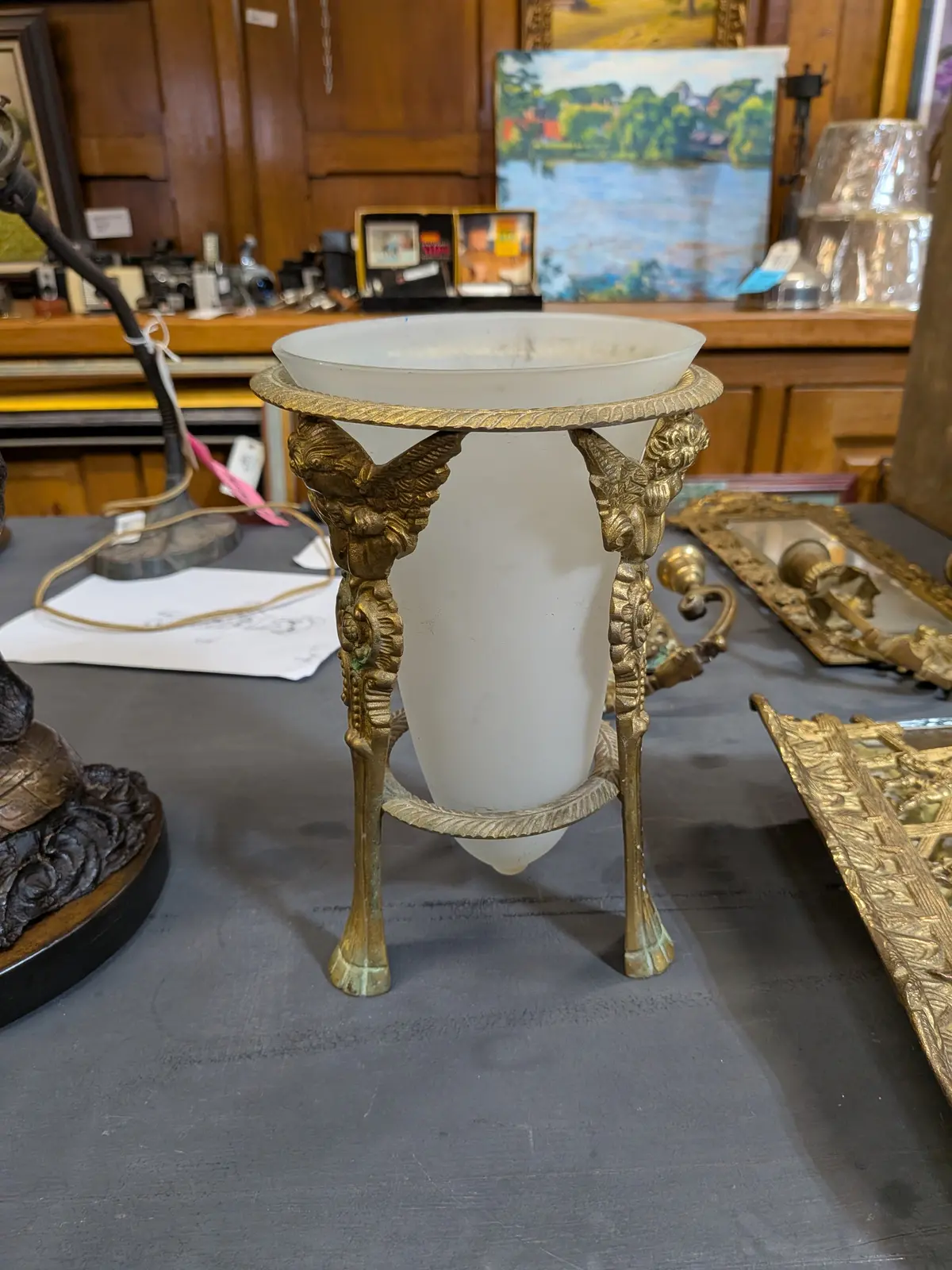 Brass And Glass Cherub Tri Leg Vase 1