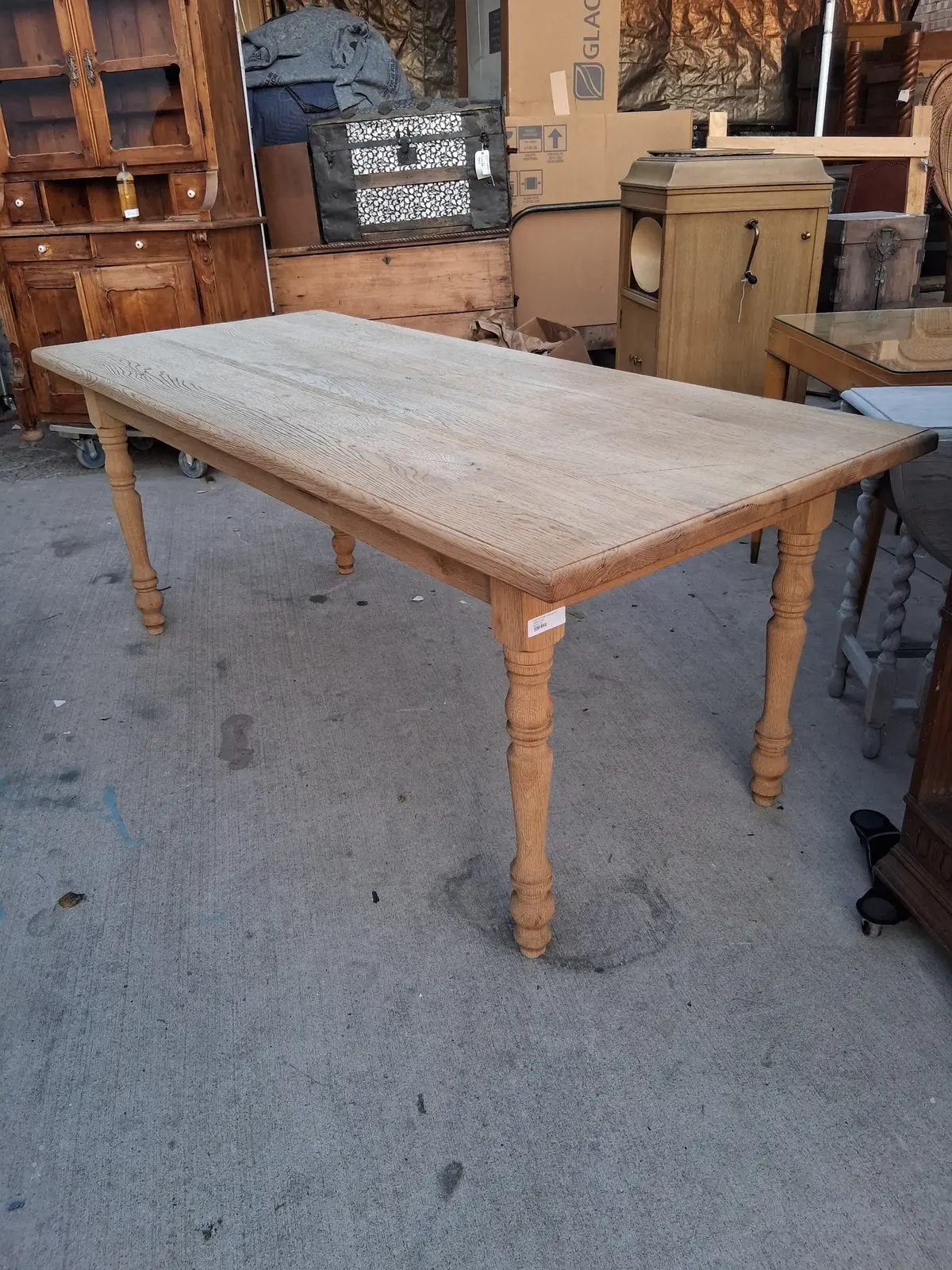 Raw Oak Farm Table With Turned Leg 1