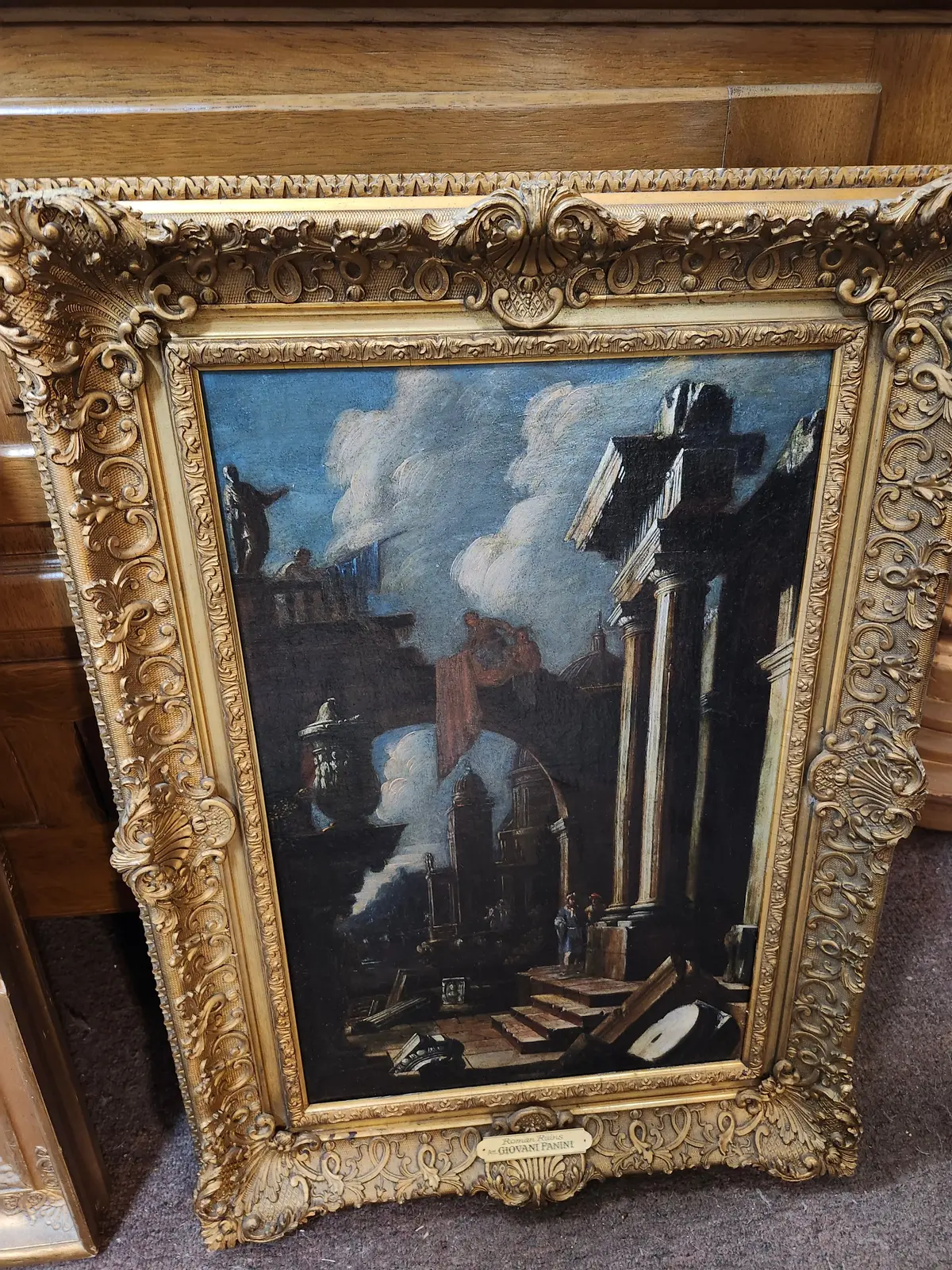 Gilt Framed Oil Painting Of Men Standing By Ruins Signed Giovani  Panini 1