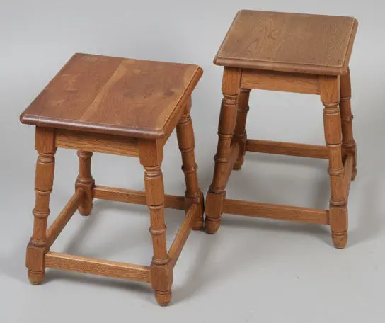 Pair Of Flared  Leg Oak Stool 1