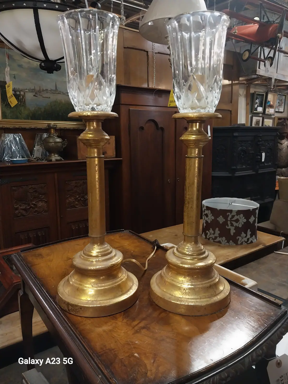 Pair Of Gilt Candle Stick Lamps 1