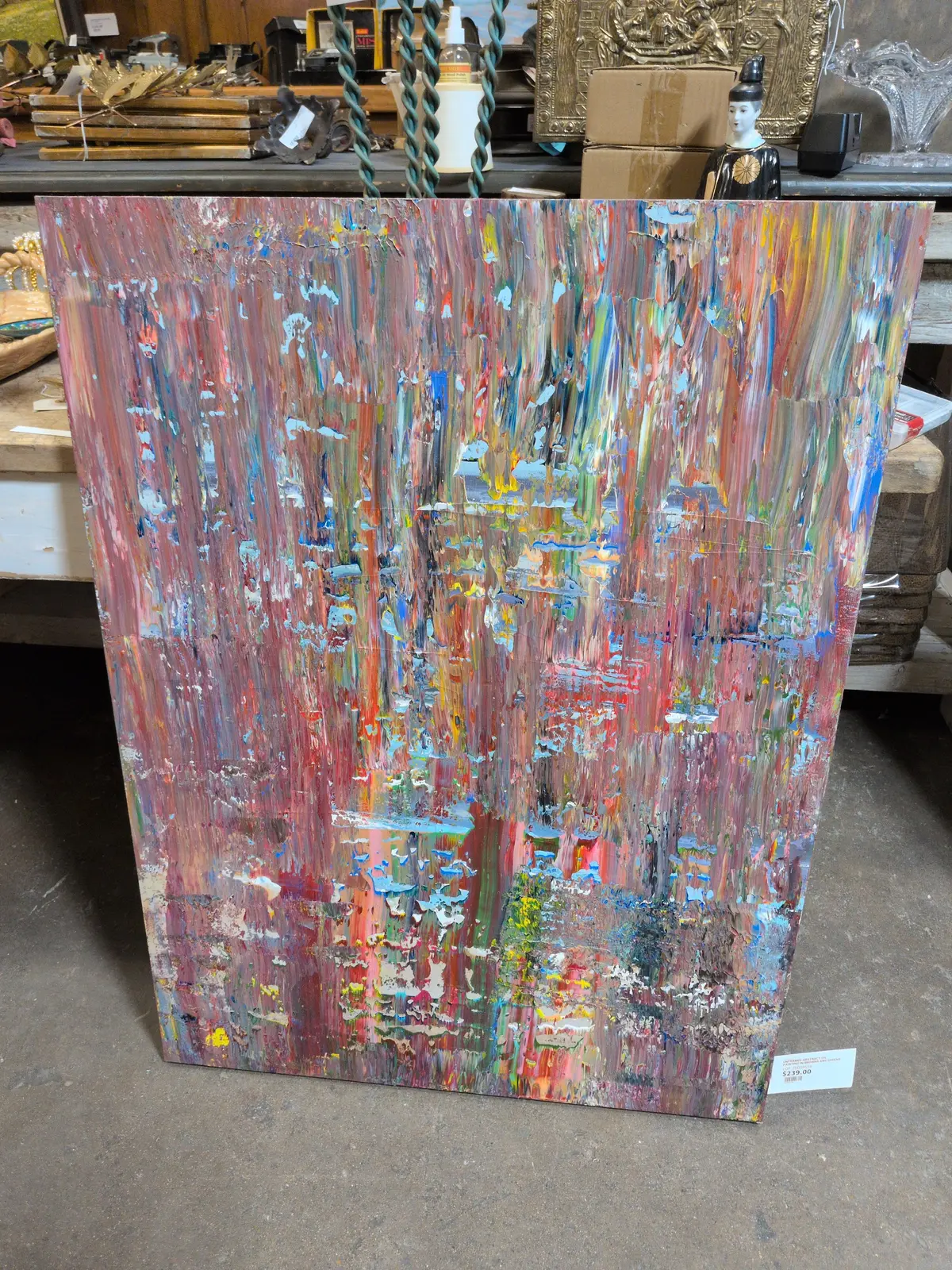 Unframed Abstract Oil Painting In Browns Ans Greens 1
