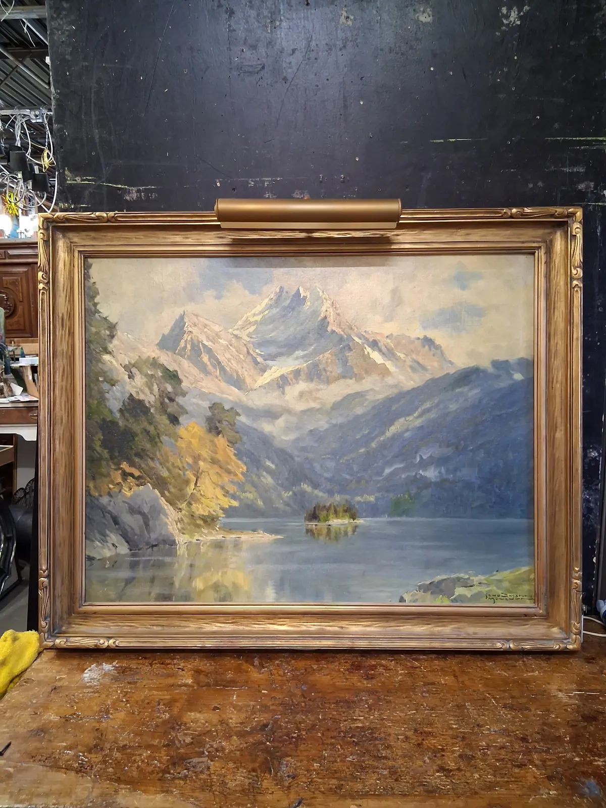 Gilt Framed Mountain Landscape Oil Painting 1