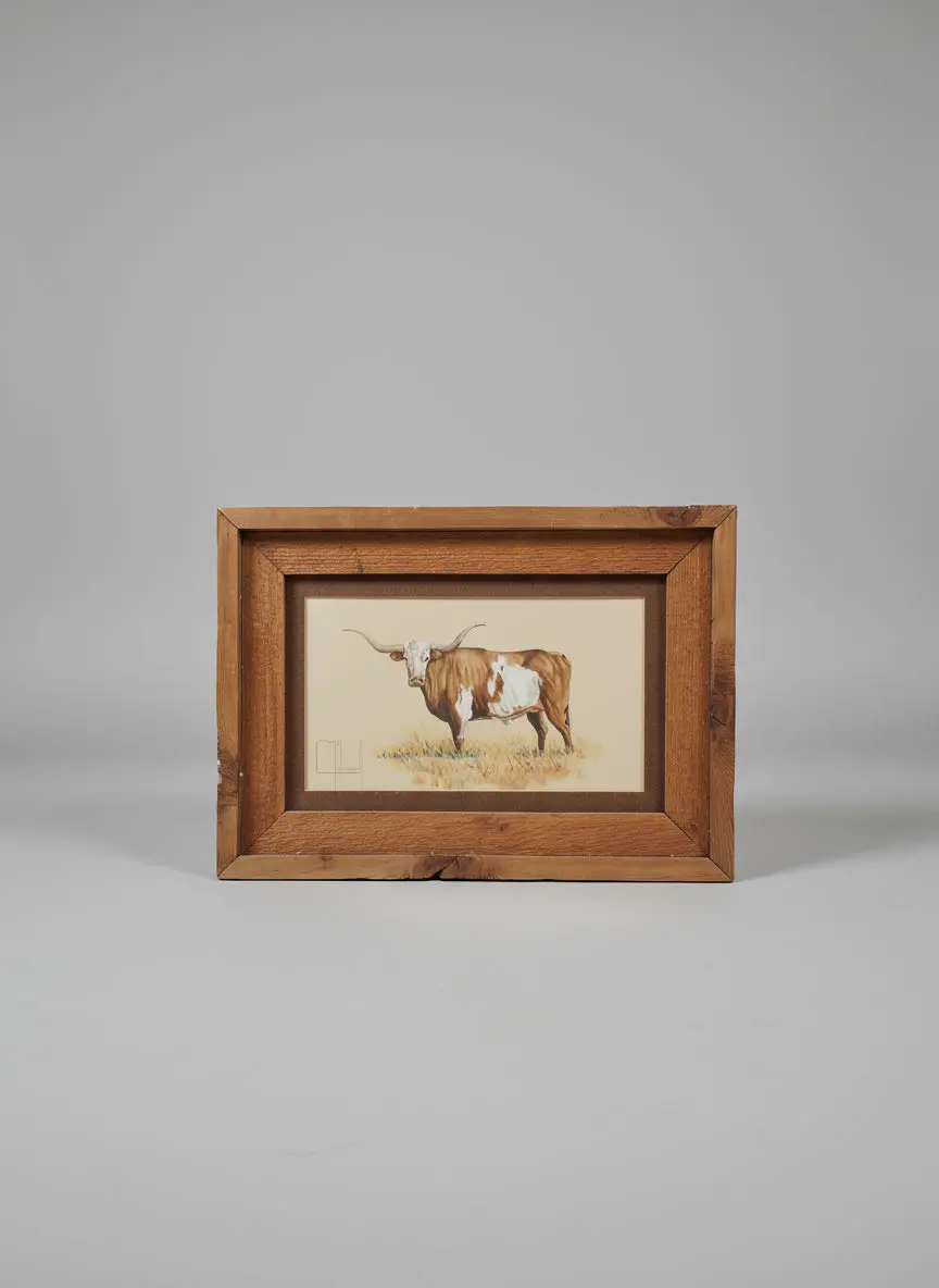 Small Framed Texas Longhorn Water Color Signed Mcdowell 1