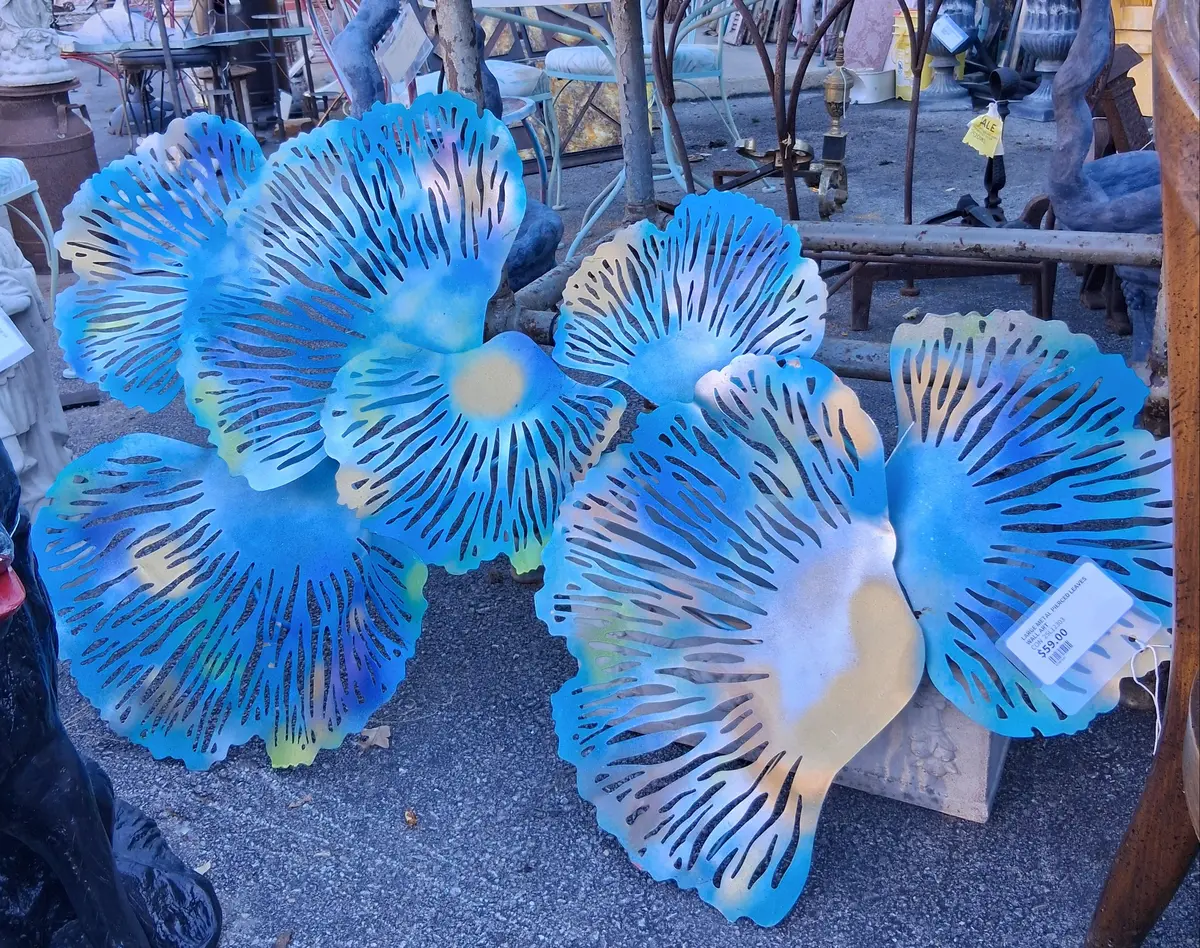 Large Metal Pierced Turquoise Leaves Wall Art 1