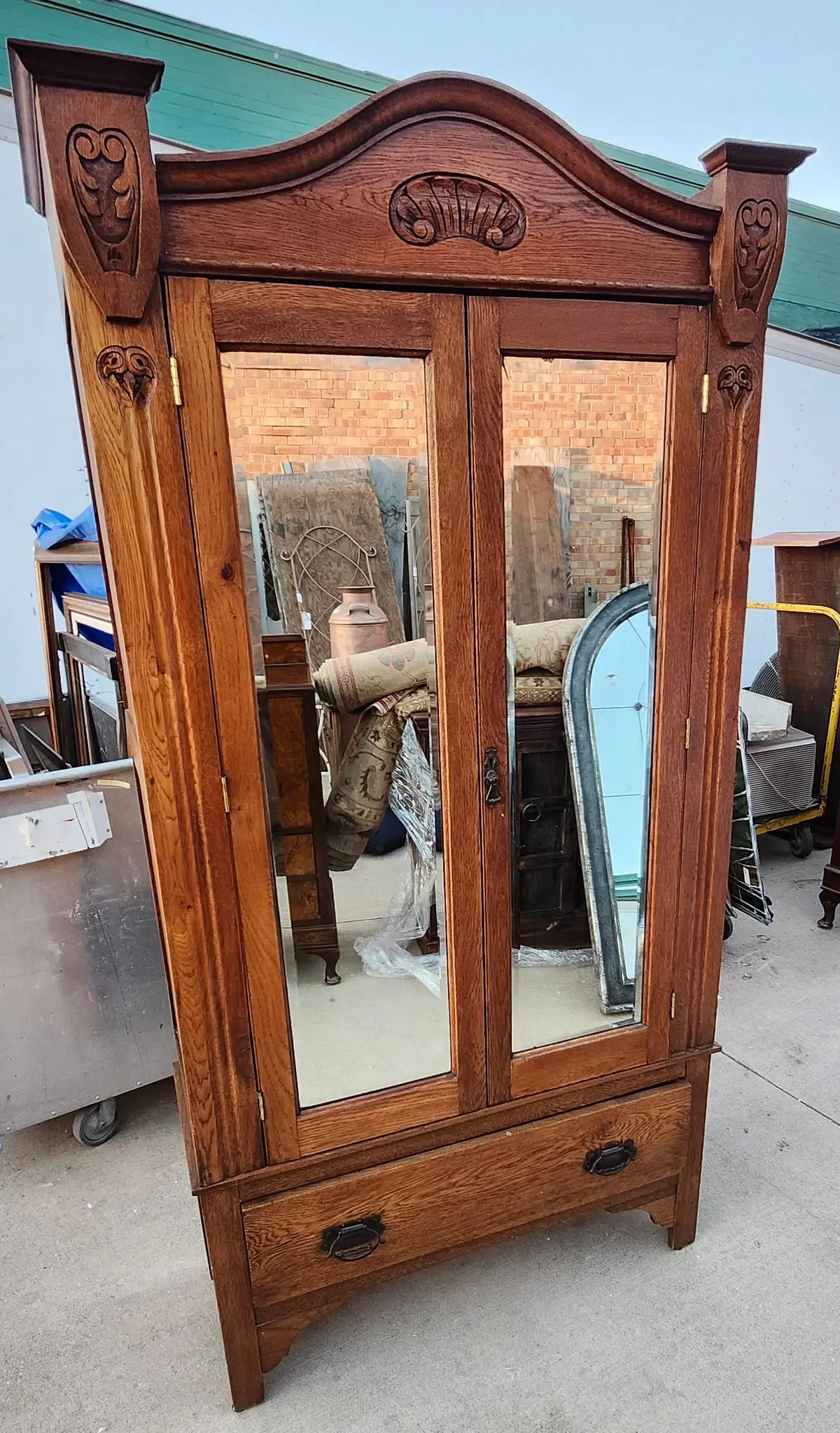 Oak Noveau English Armoire (2 Door Mirrored) 1