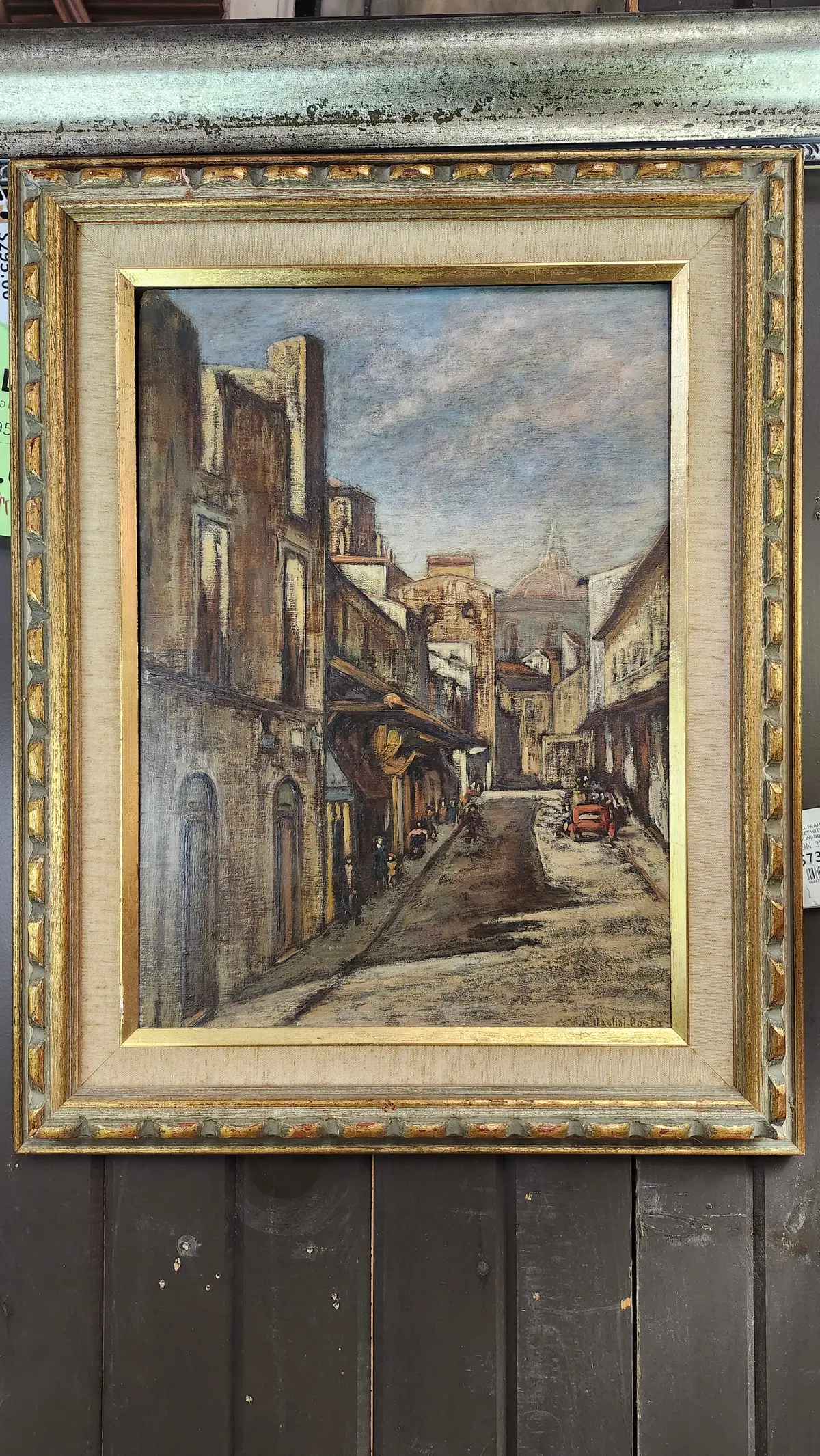 Small Framed Oil Painting Of Florence, Street With Cars -Signed Maria Luisa Ugolini-Bonta 1