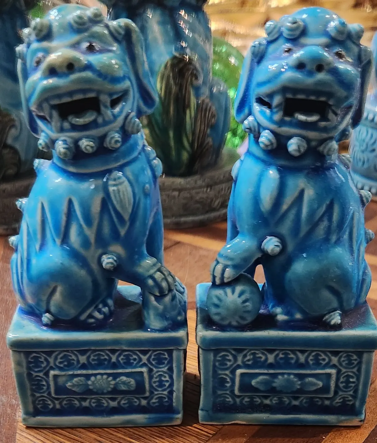 Pair Of Tiny Turquoise  Foo Dogs 1
