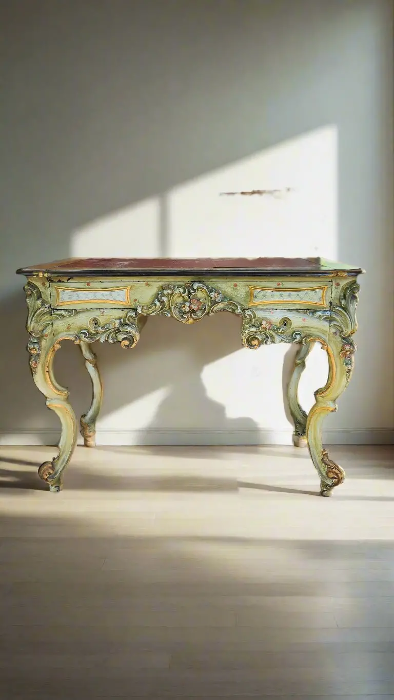 Ornately Carved Polychrome Painted Library Table - As Found 1