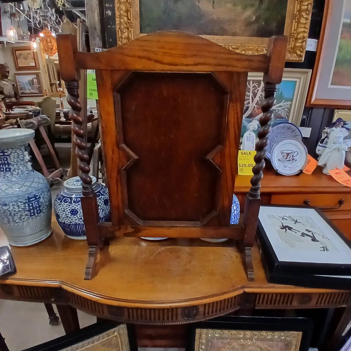 Small English Oak Barley Twist Fire Screenn 1