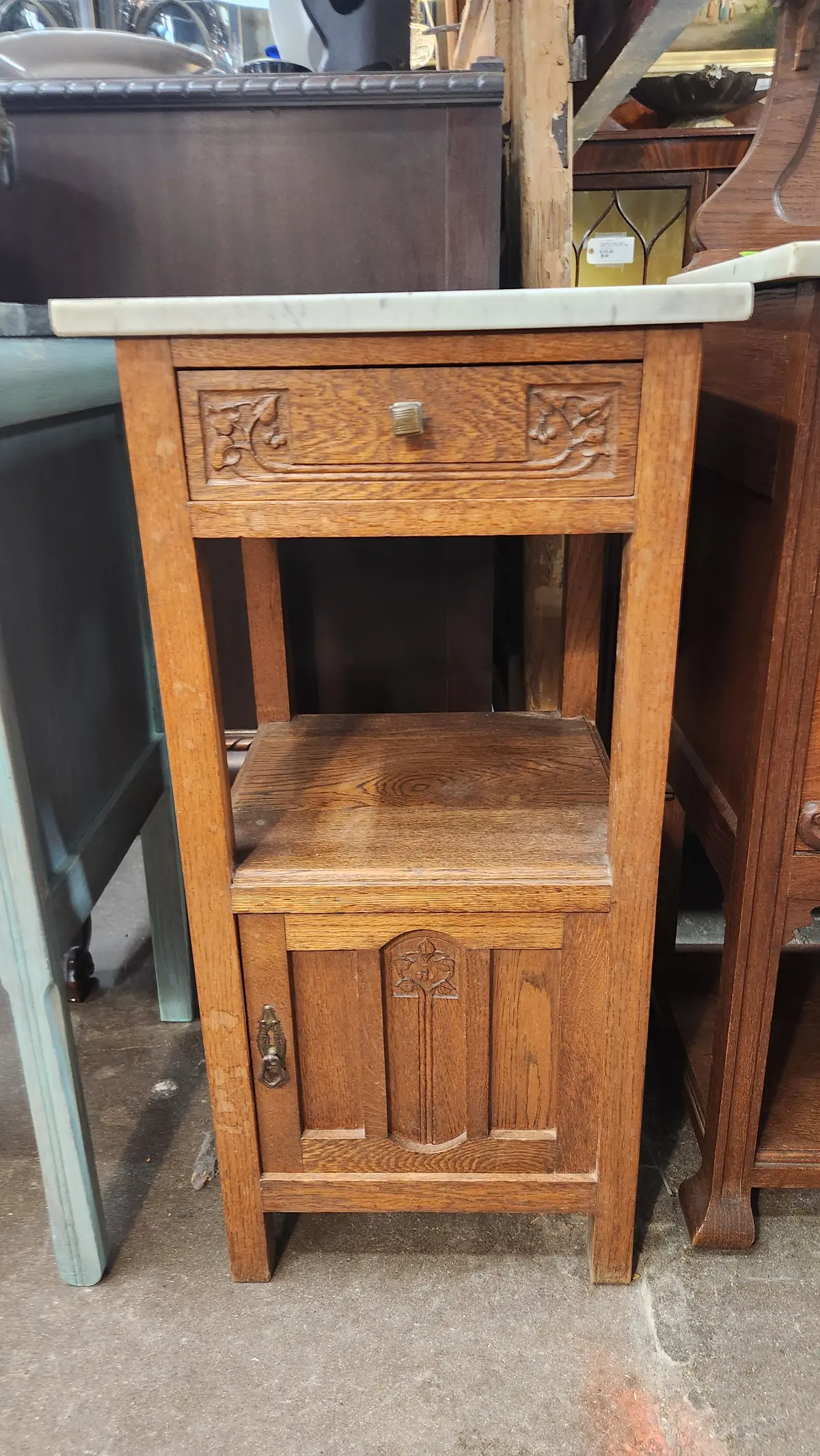 White Marble Top Arts And Crafts Night Stand 1