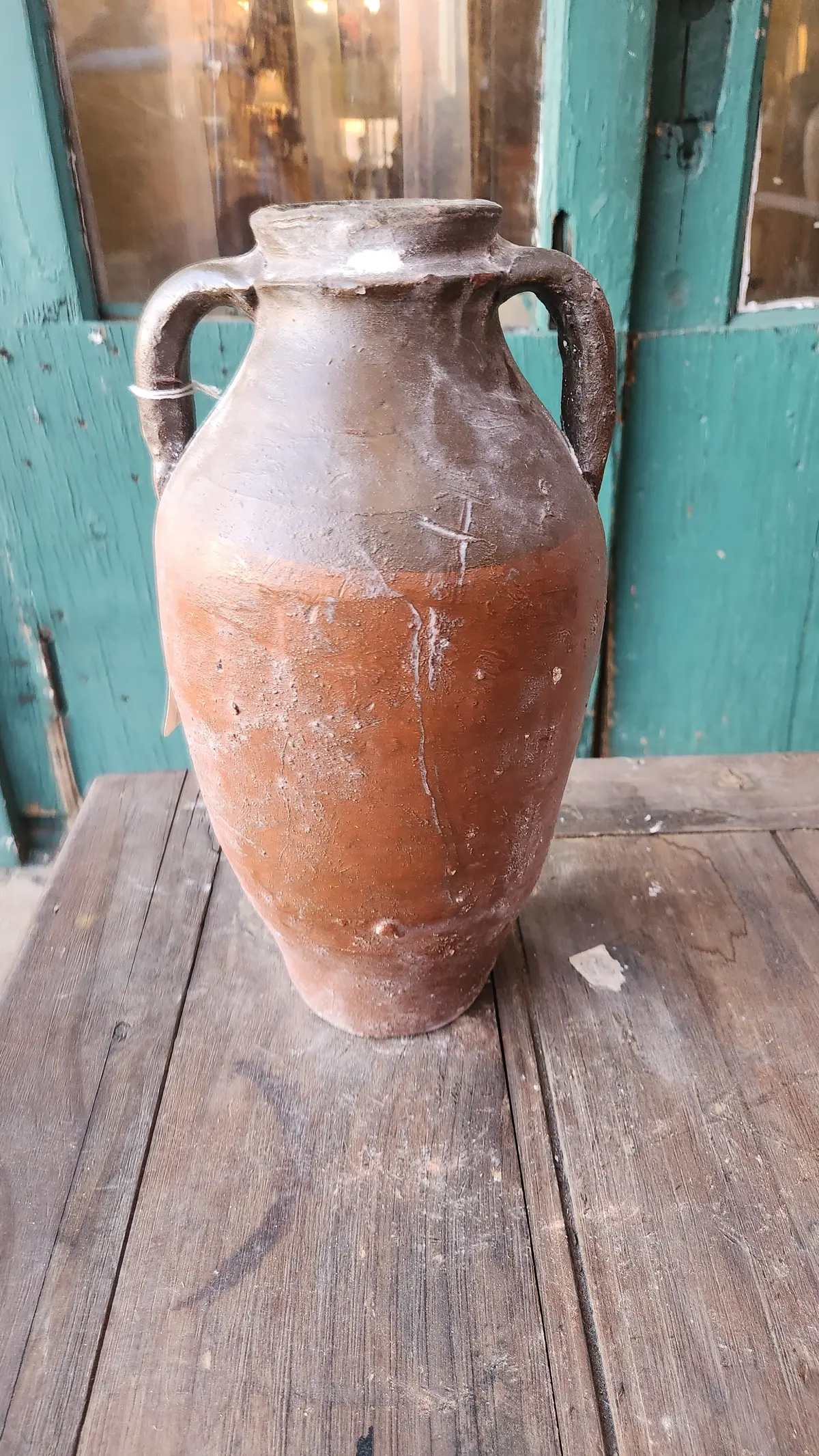 Partial Glazed Terra Cotta Vase With 2 Handles 1