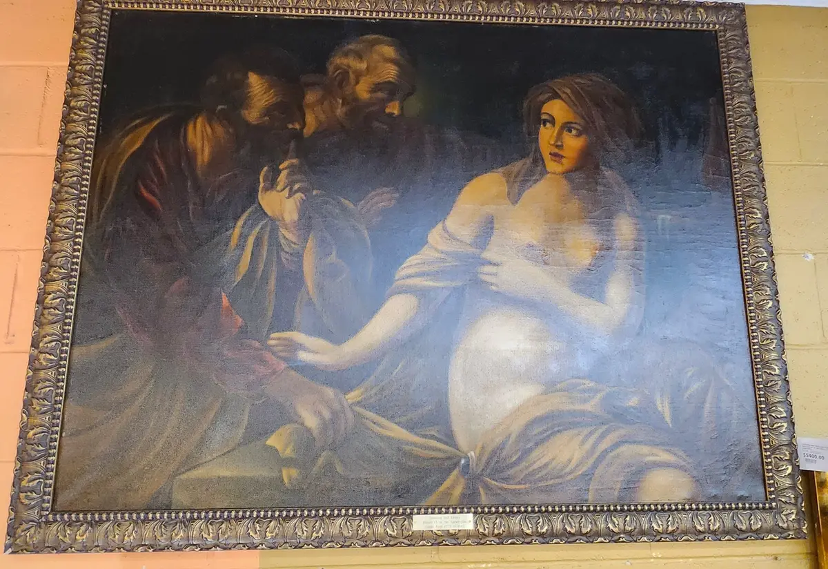 "Suzanne And The Elders Daniel 13 In The Apocrypha" Oil On Canvas Painting Signed Guido Reni 1