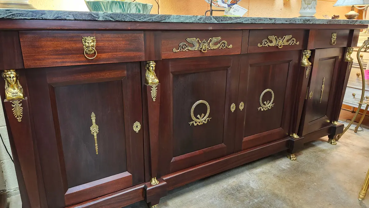 Empire Mahogany Green Marble Top Sidebpard With Ormoulu 1