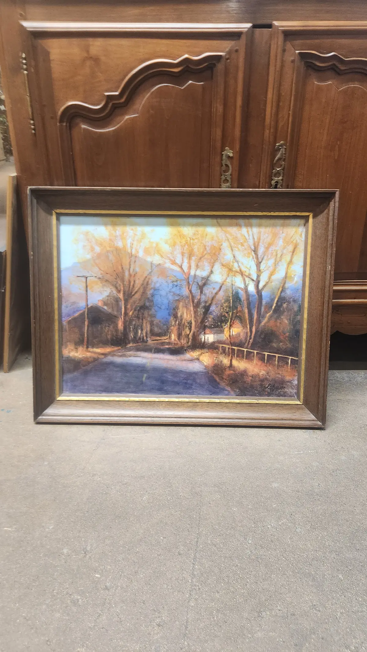 Wood Framed Village Scene At Day Break With Gold Liner - Signed 1