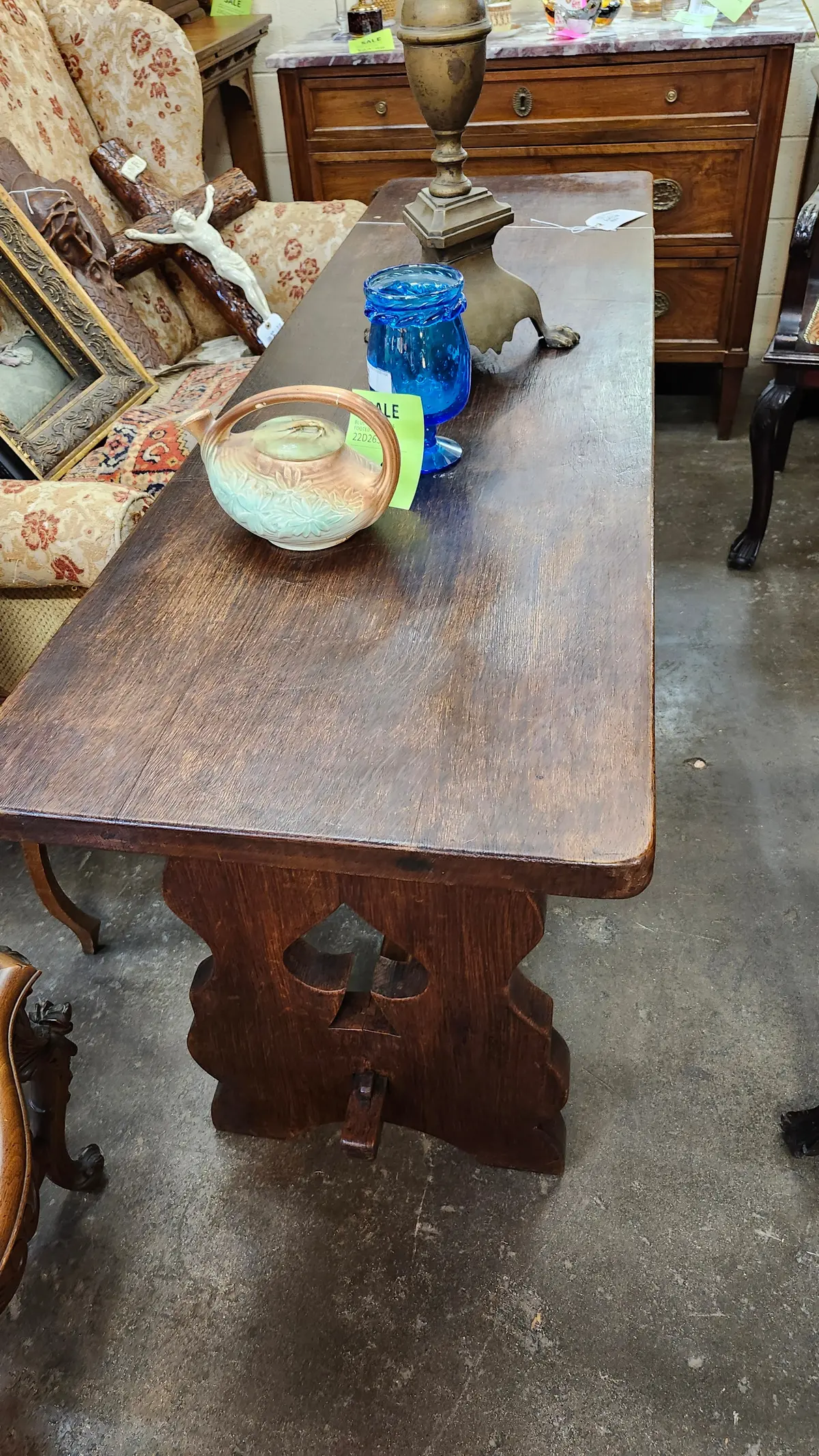 Heavy Oak Narrow Trestle Table 1