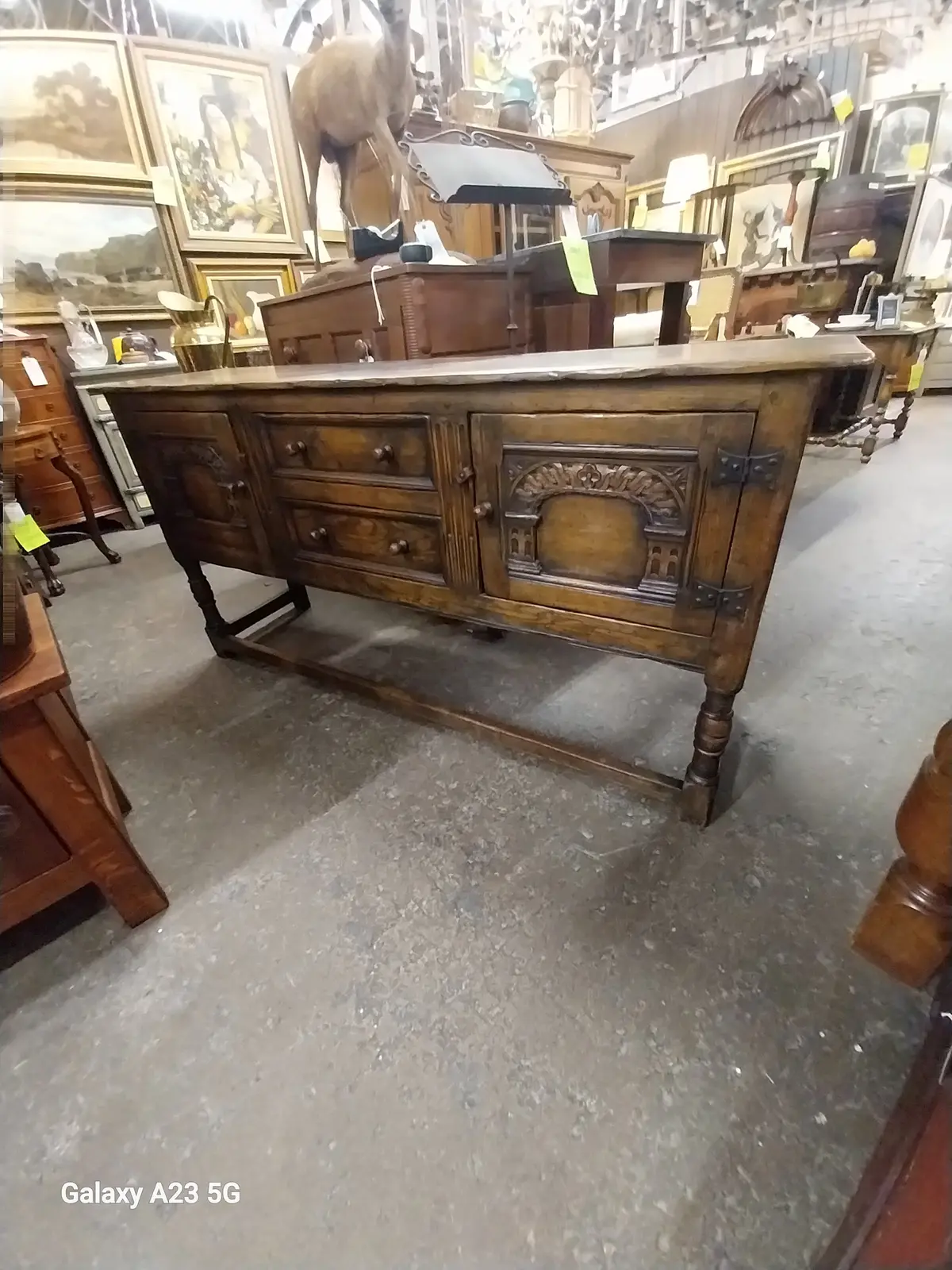 Small Shallow English Dark Oak Server With Stretcher 1