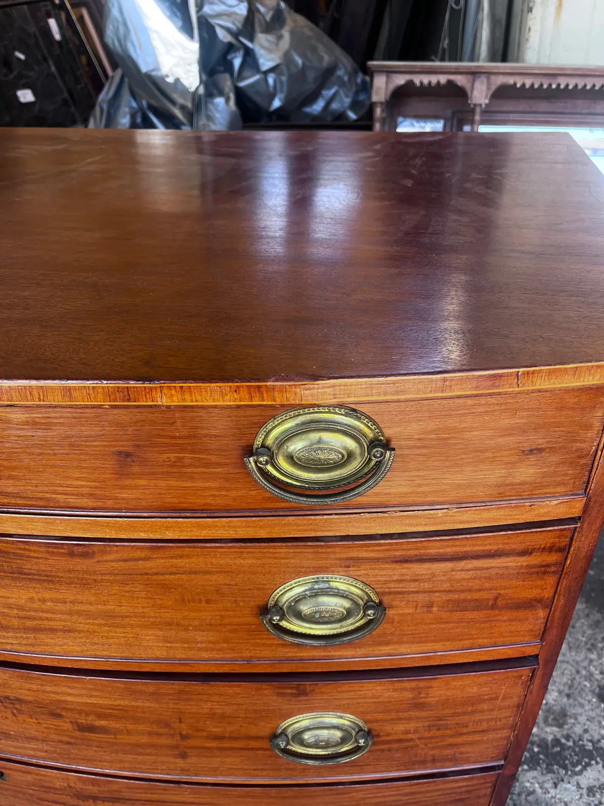 Early 19Th Century Sheraton Style 3 Drawer Bowfront Chest 1