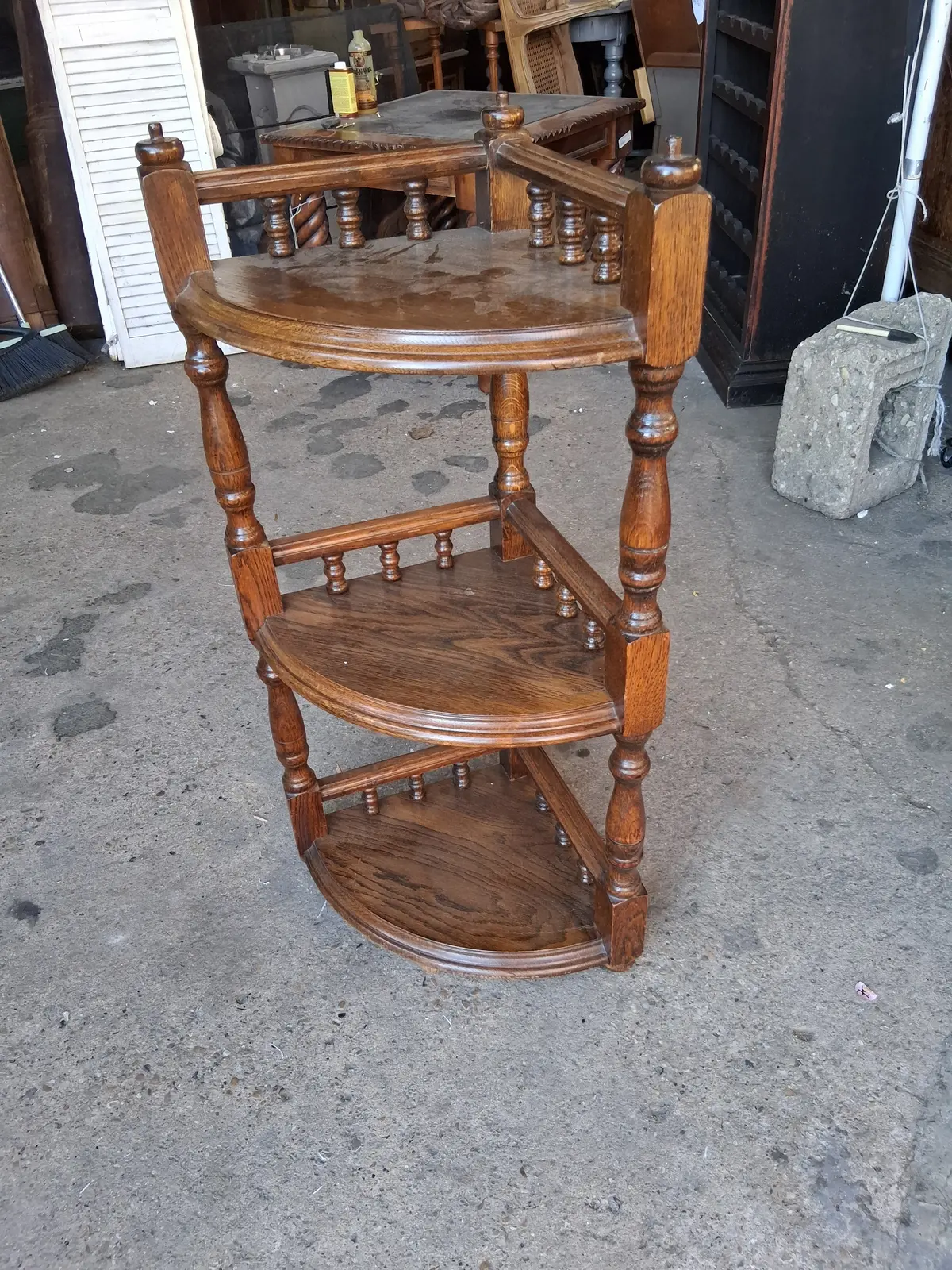 Oak Spindle Rail Corner Shelf 1