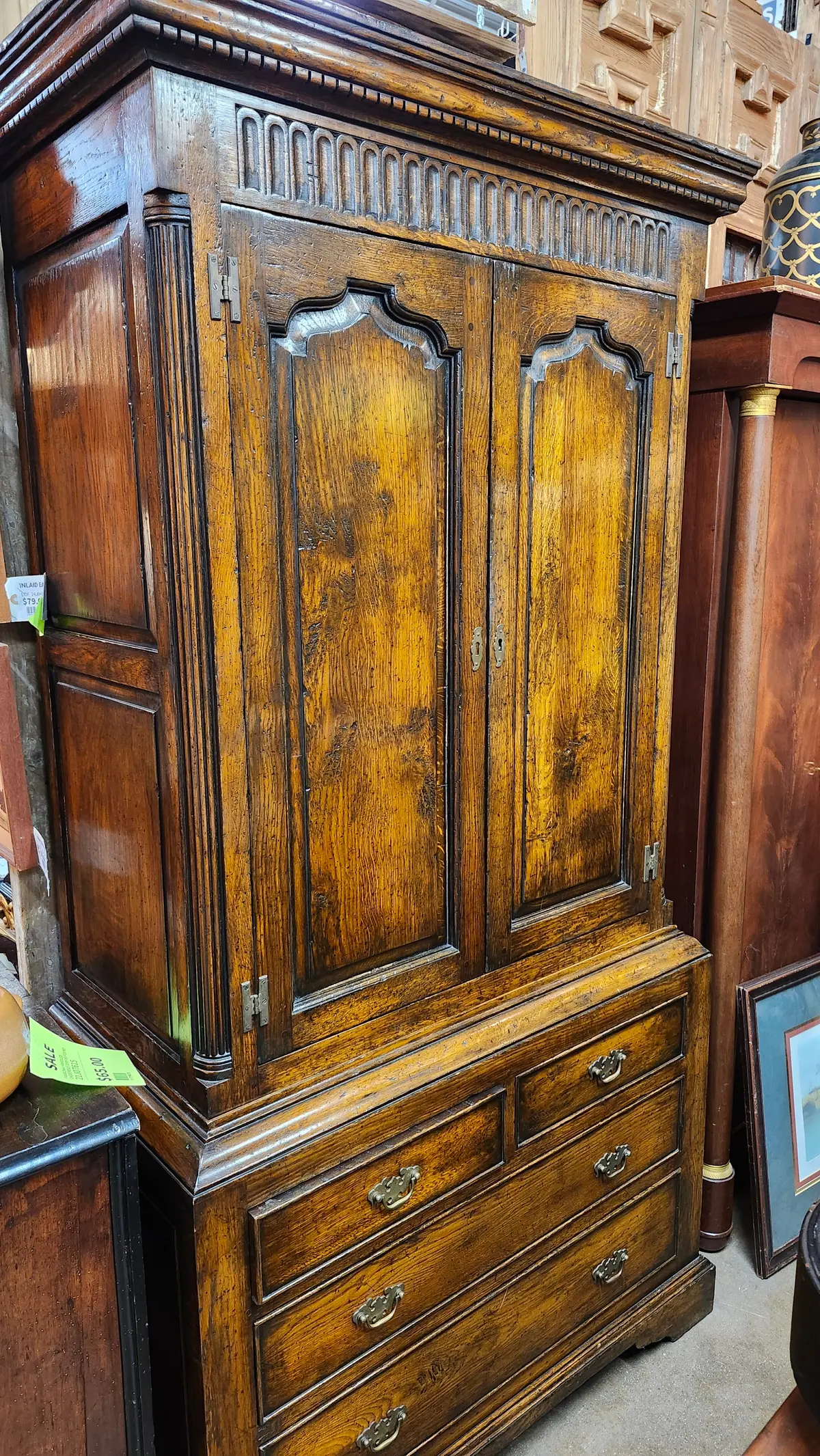 2 Piece Dark Oak Cabinet With Quarter Columns 1