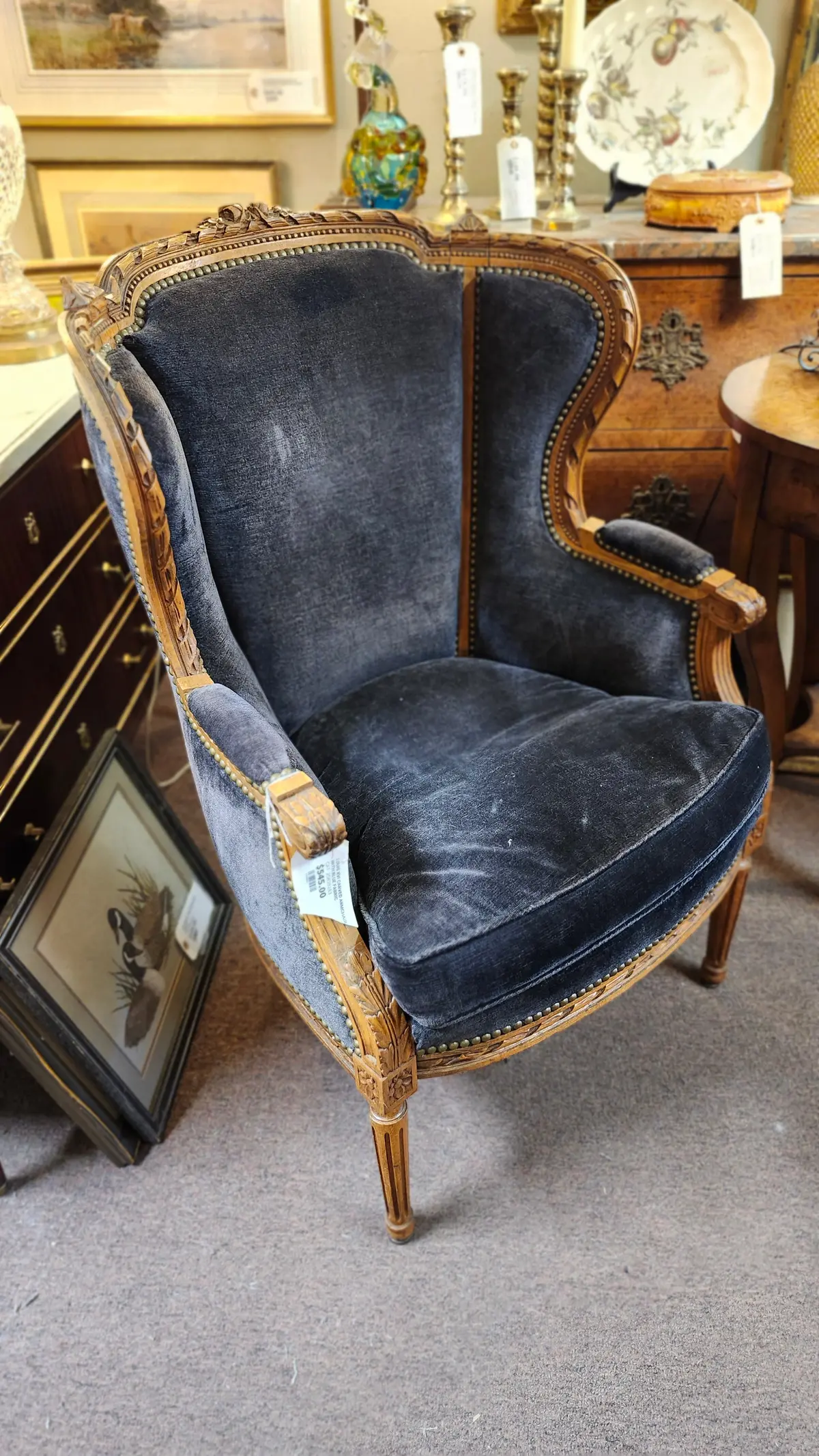 Louis Xvi Carved Armchair With Blue Fabric 1