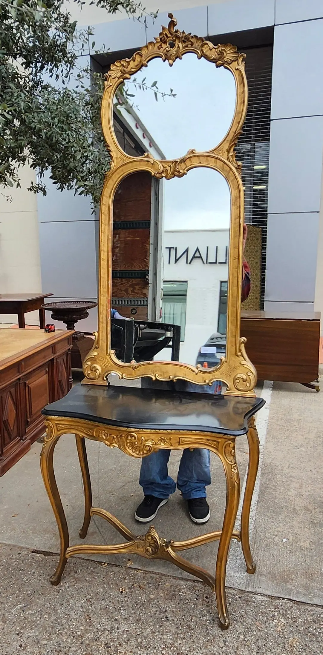 Gilt Louis Xv Marble Top Console With Mirror 1