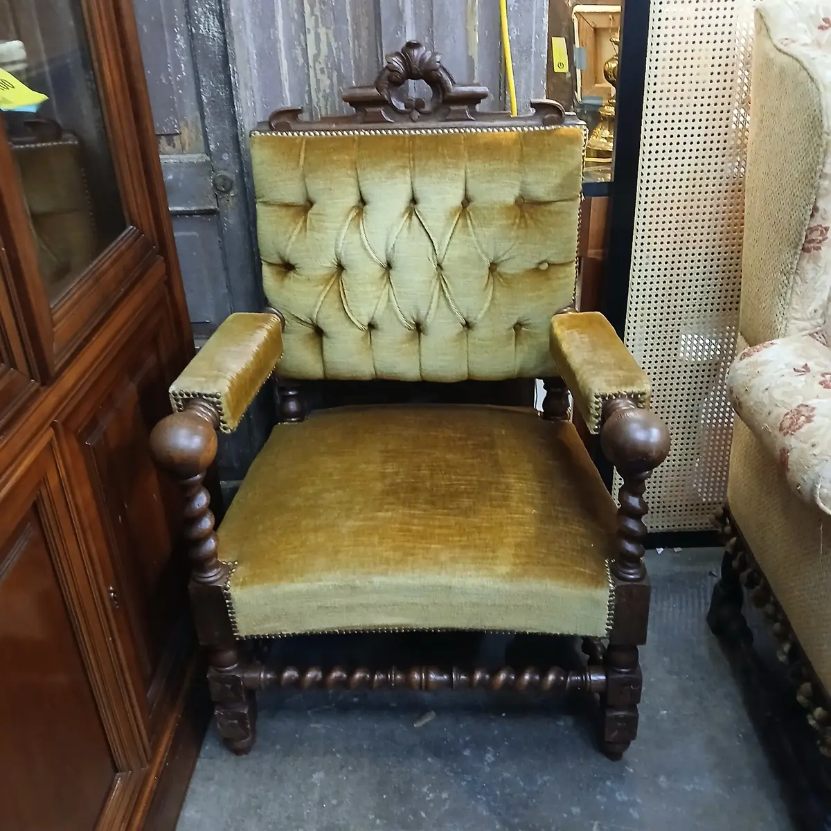 Barley Twist Heavy Upholstered Chair With Spheres 1