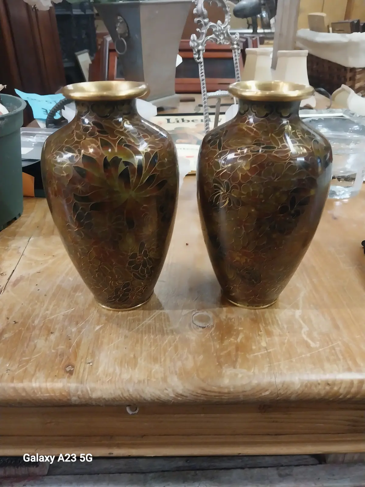Pair Of Small Brown Cloissone Vases 1