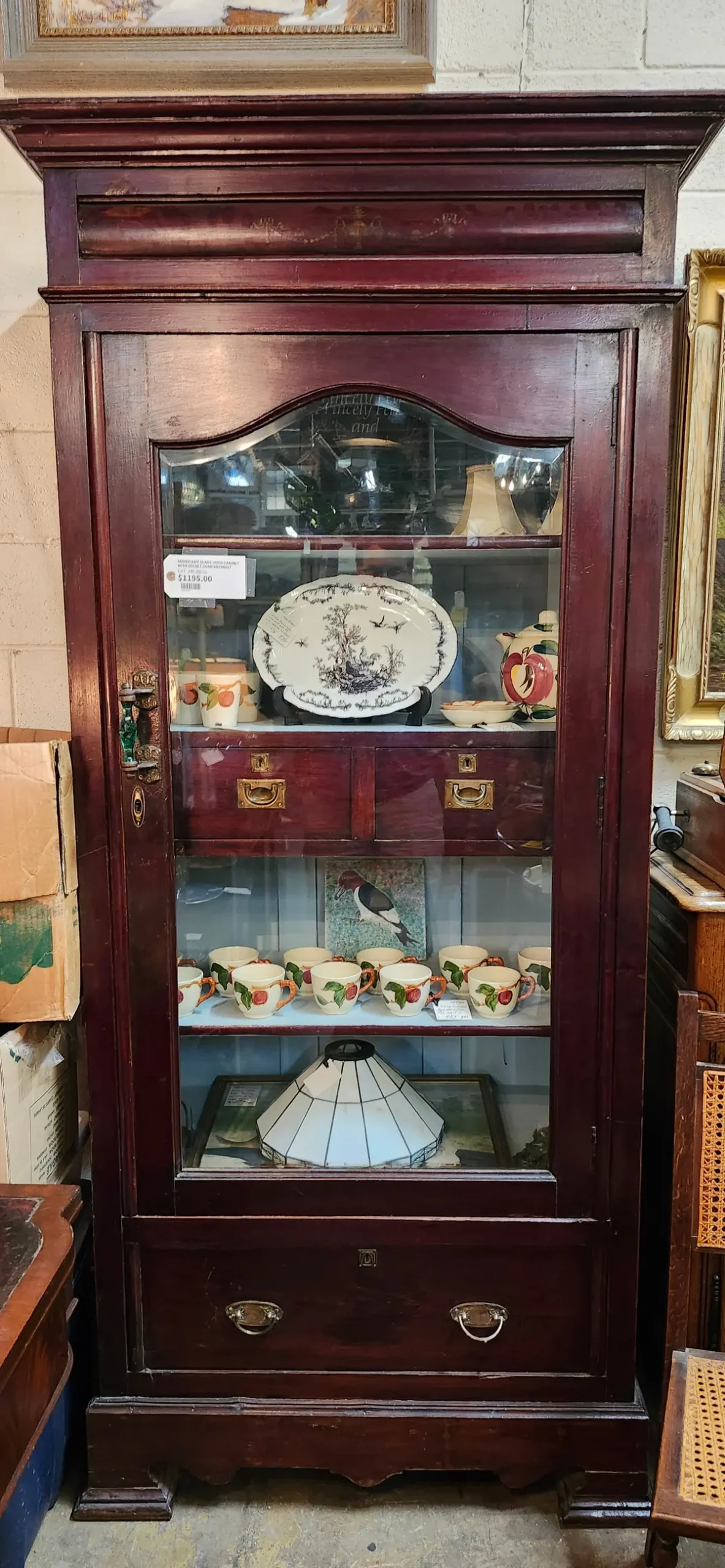 Mahogany Glass Door Cabinet With Secret Compartment 1