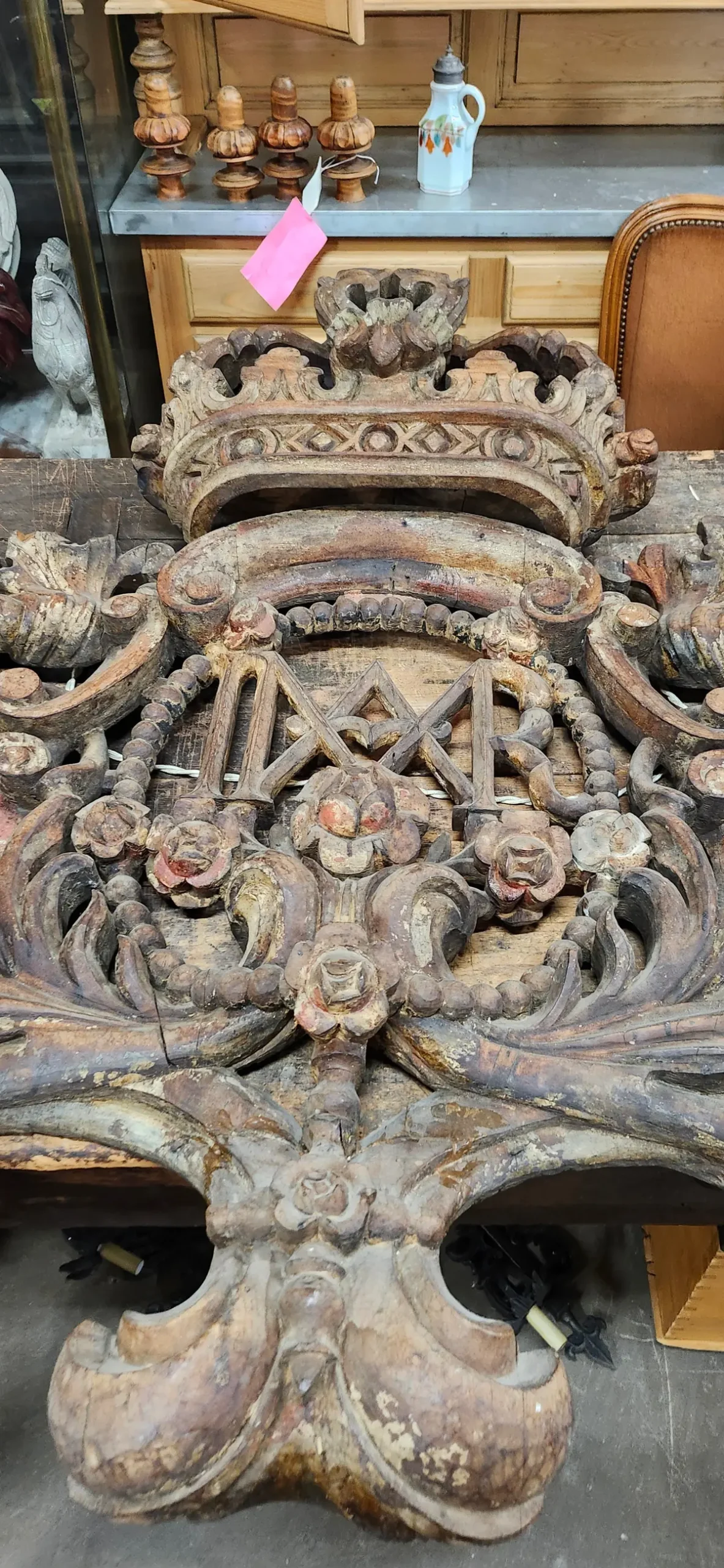 Large Pierce Carved Ornate Medallion With Corona And Roses 1