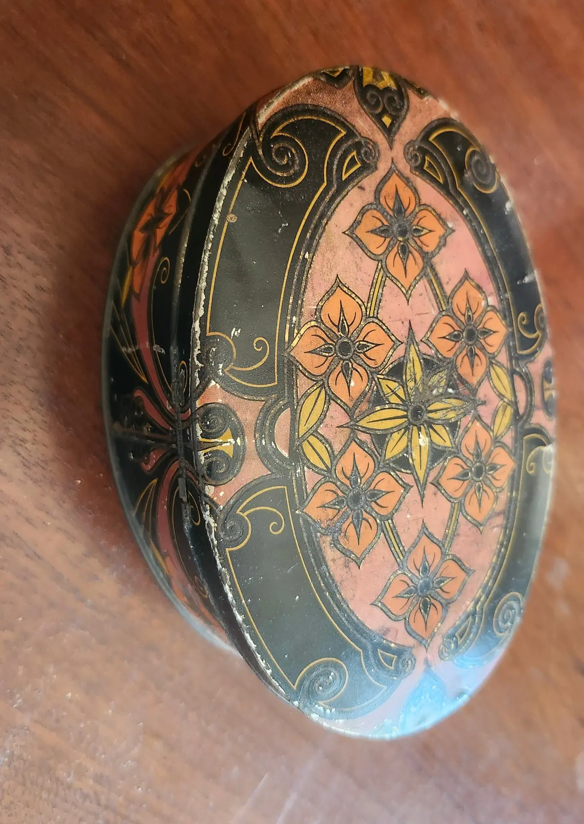 Black Tin Box With Pink Yellow Orange Floral 1