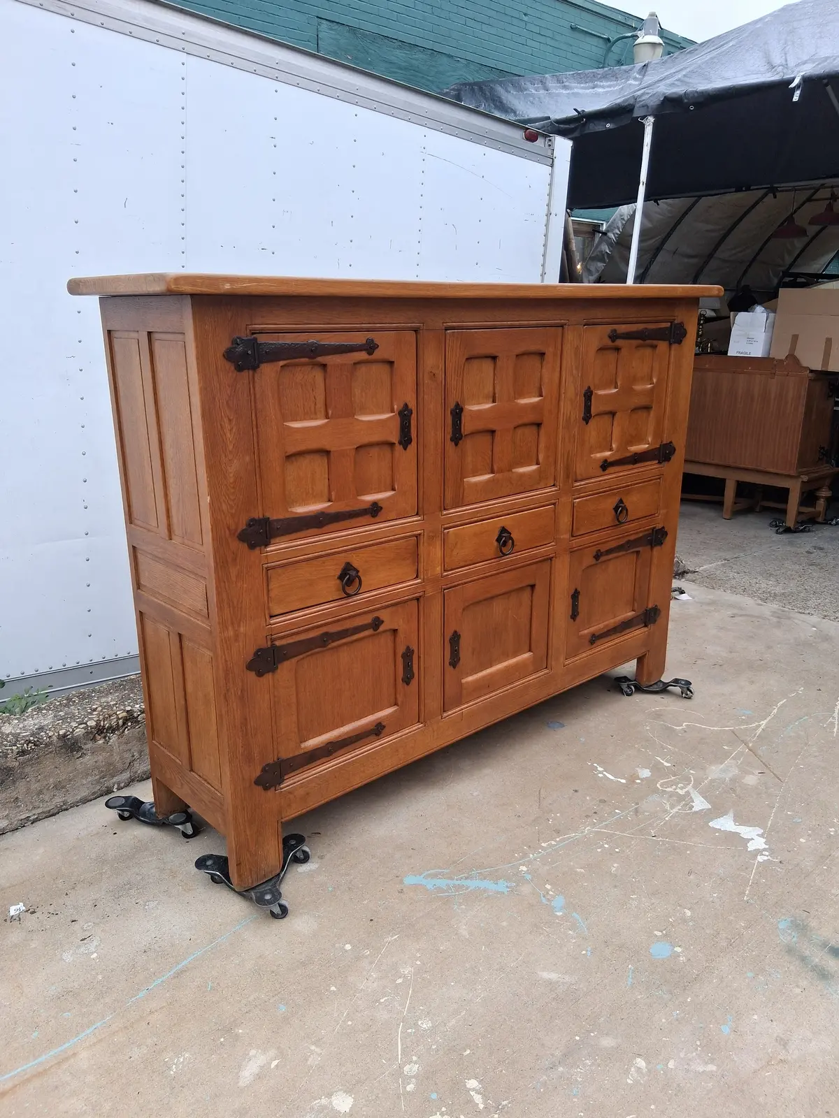 Long Blonde Oak Multipaneled 6 Door Cabinet 1