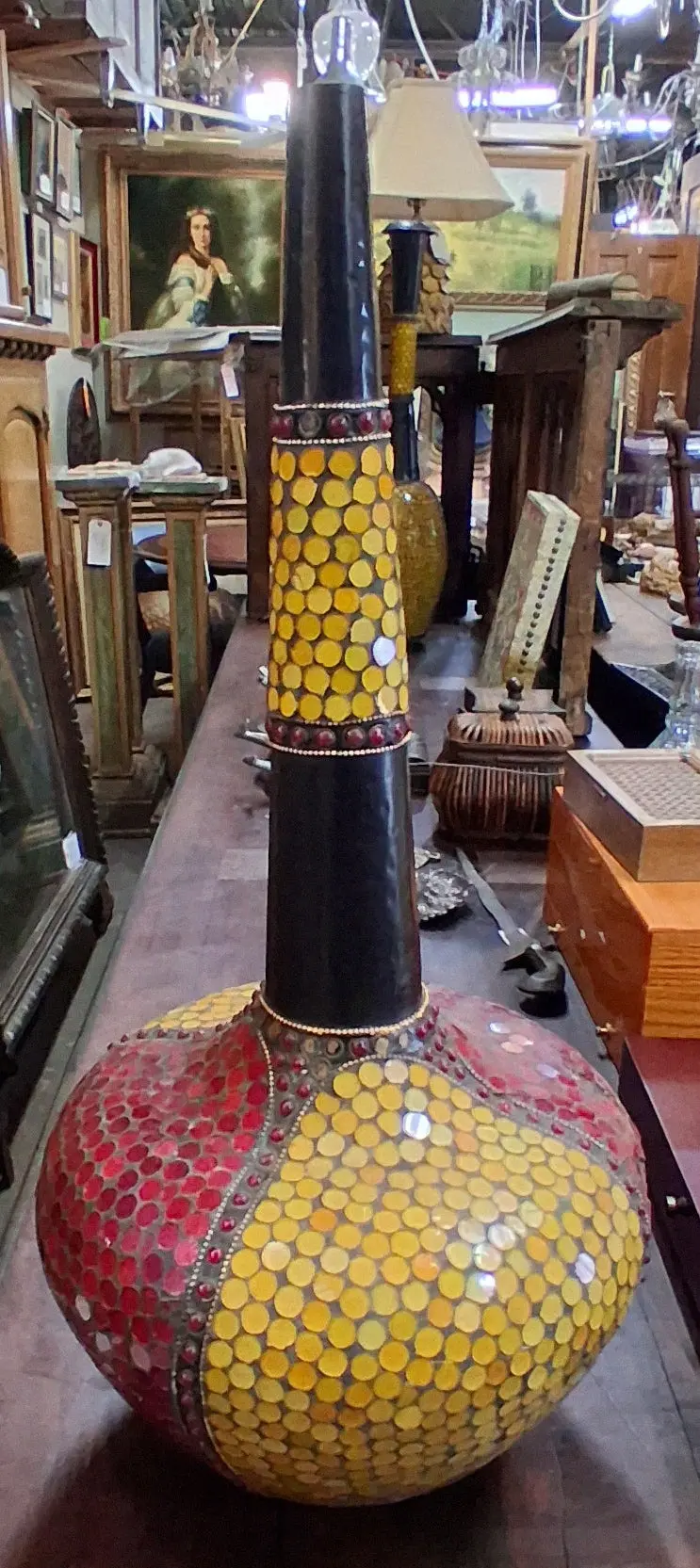 Bulbous Metal Vase With Colorful Mosaic Mirrors 1