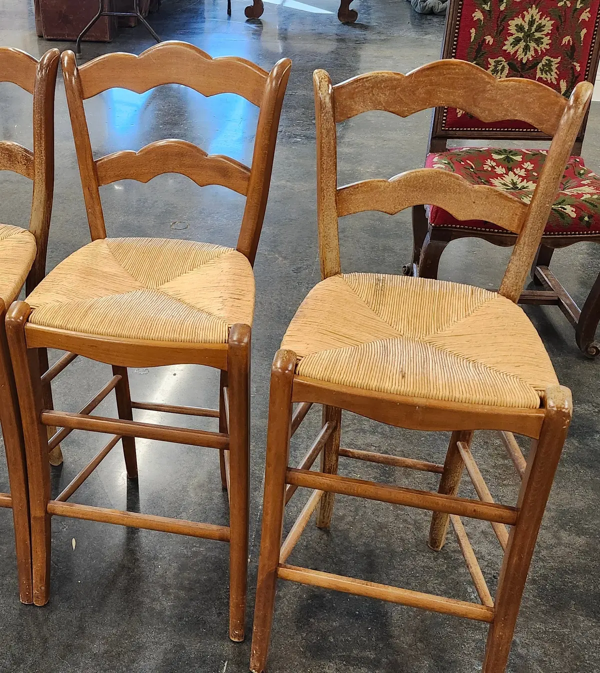 Pair Of Beech Wood Rush Seat Counter Chairs 1 Of 2 1