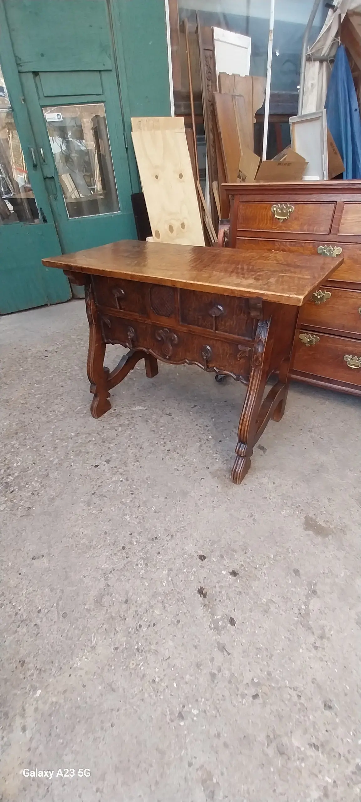 Rough Hewn? 2 Drawer Console With Fleur De Lis 1
