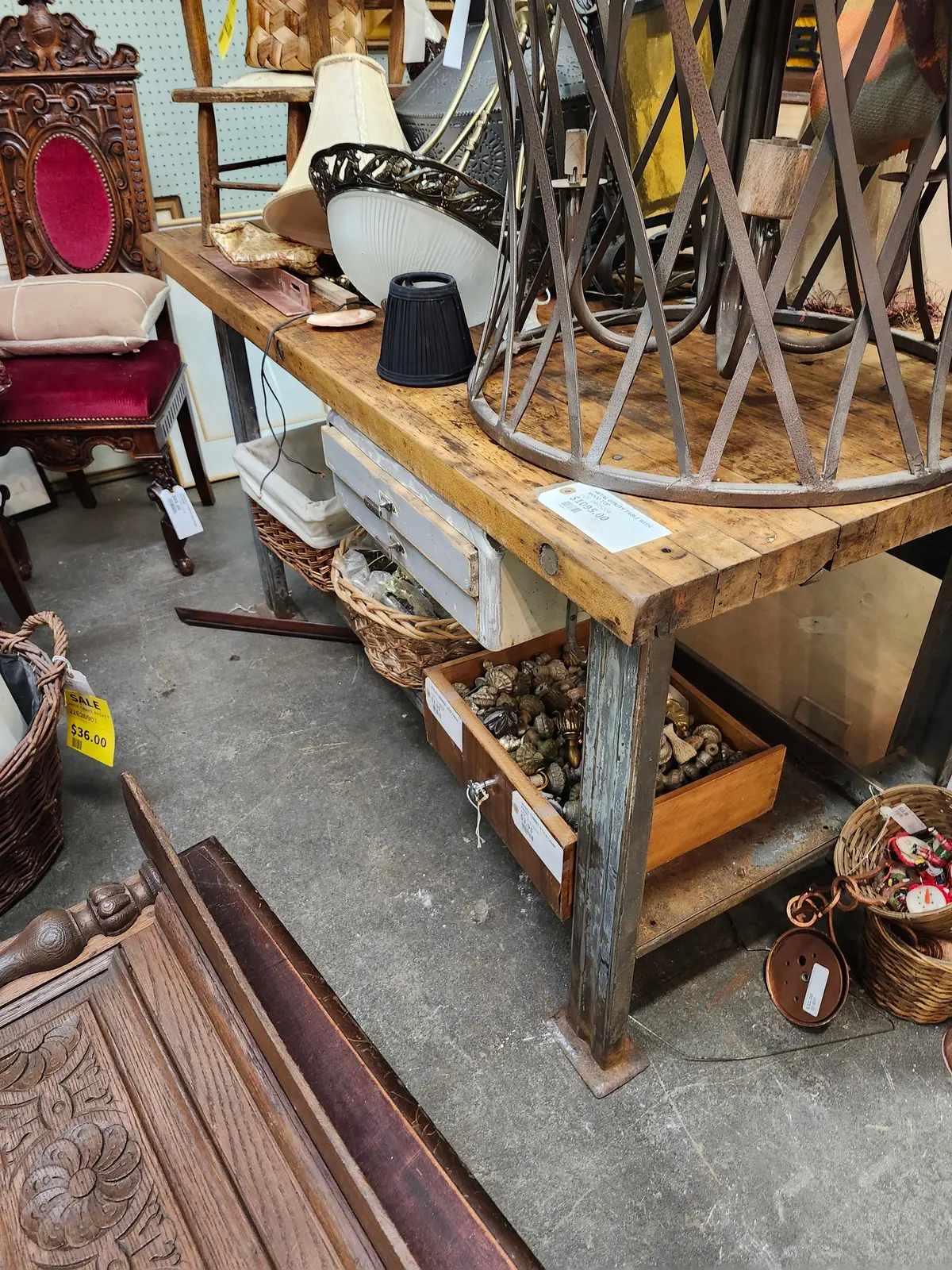 Metal Utility Table With Wood Top 1