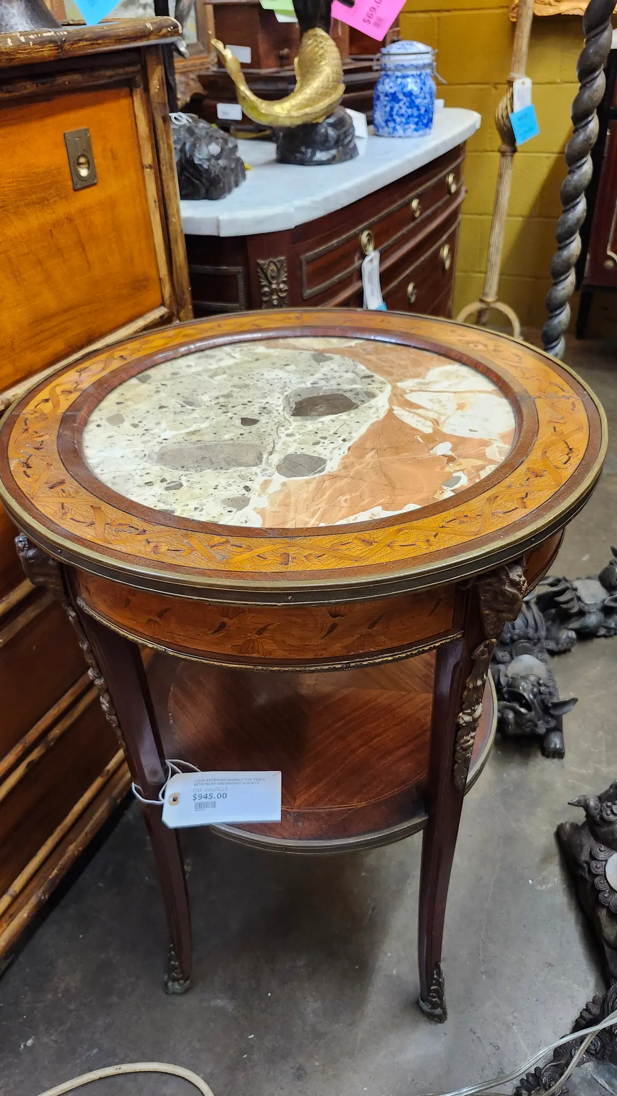 Louis Xvi Round Marble Top Table With Inlay And Bronze Mounts 1